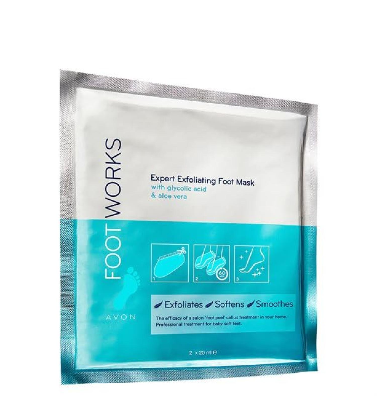 Avon Foot Works Exfoliating Foot Mask with Glycolic Acid and Aloe Vera (Pack of 2)