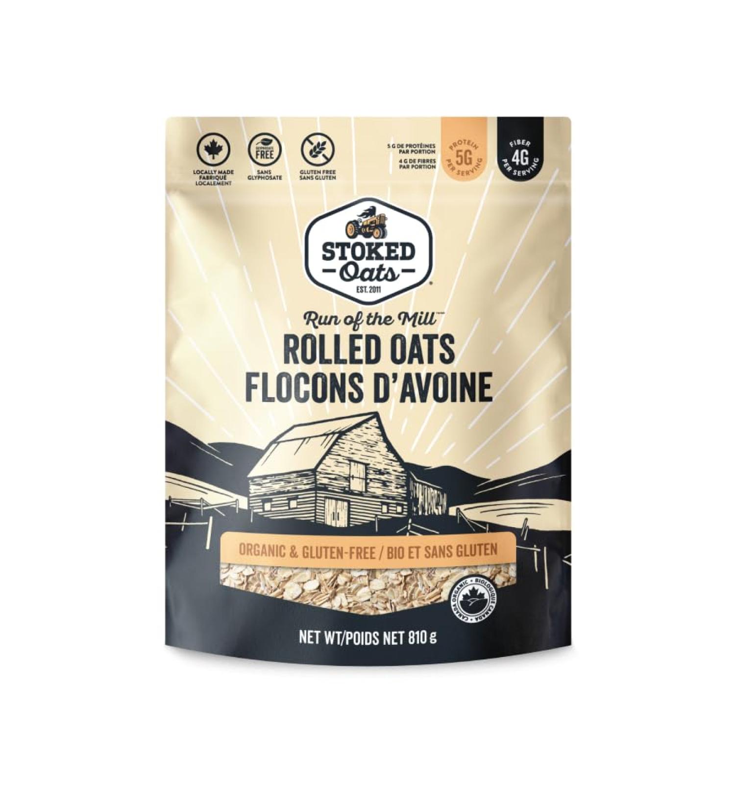 Stoked Oats - Run of the Mill Rolled Oats - Organic Gluten Free High FIber Non GMO Oatmeal -1.78lbs (28.48oz)