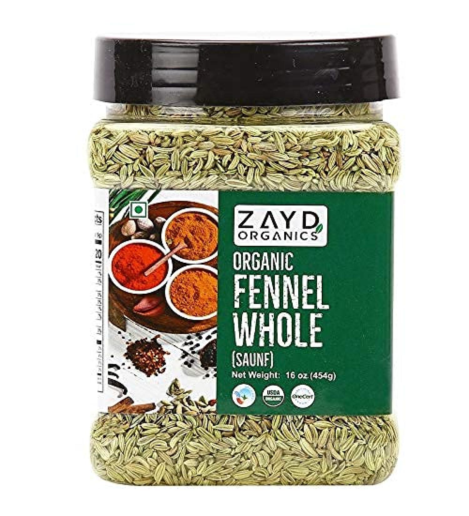 Zayd Organics USDA Organic Fennel Seeds Whole Saunf 16oz (454g) - Buy Online on GoSupps.com