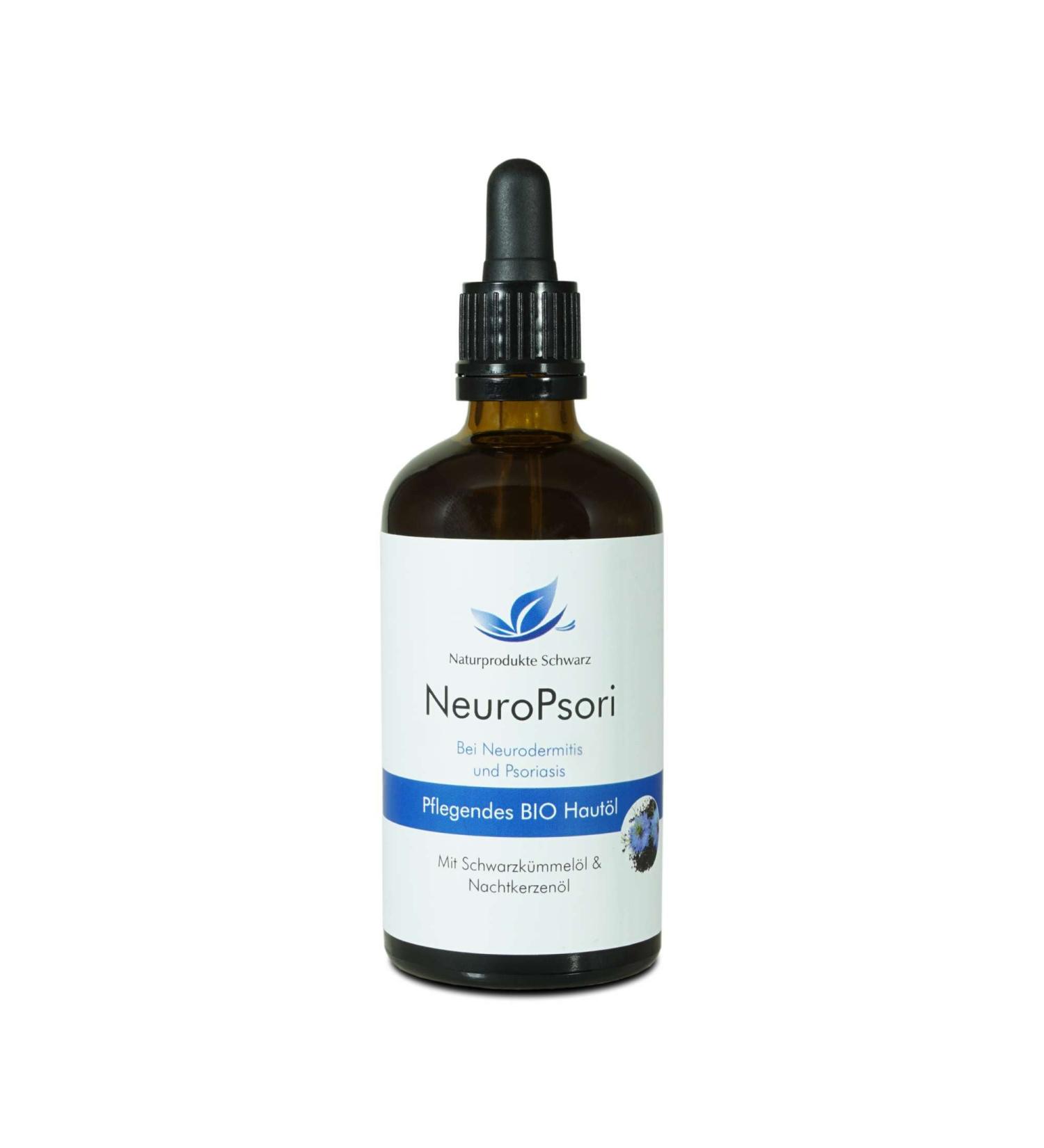 Naturprodukte Schwarz NeuroPsori Skin Oil - Evening Primrose & Hemp Seed Oil for Neurodermatitis & Psoriasis - 100ml - Best Natural Relief - Buy Online on GoSupps.com