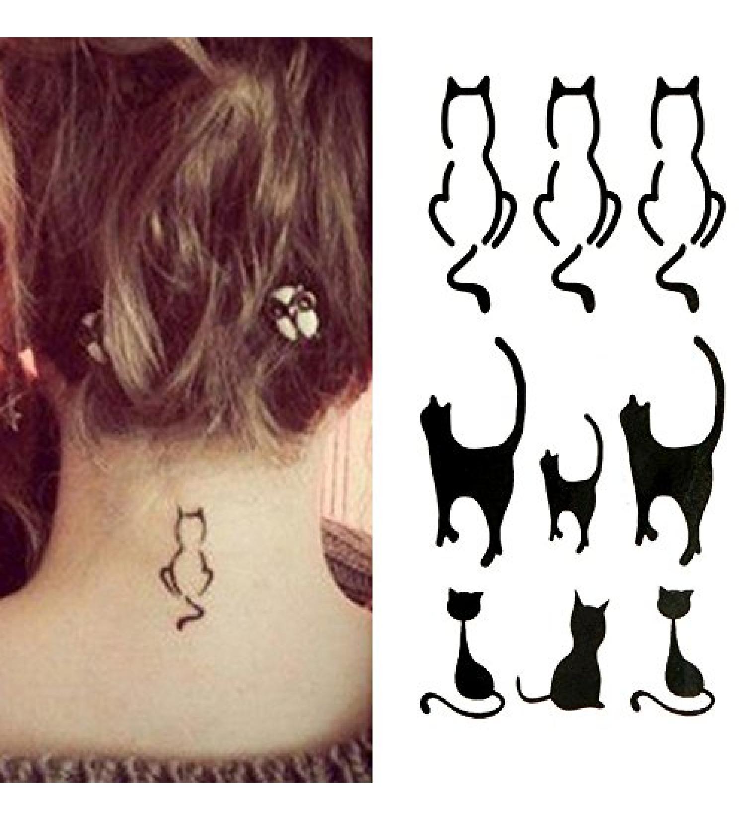 Oottati Small Cute Cat Totem Neck Temporary Tattoo Set (2-Pack) - Buy Online on GoSupps.com