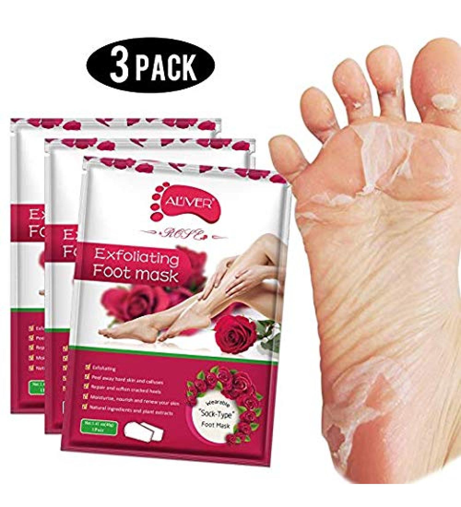 3 Pairs Foot Peel Mask ALIVER Exfoliating Natural Foot Mask Repairs Rough Skin and Peeling Away Calluses Soft & Smooth for Men & Women Baby Feet in 7 Days (Rose Scented)