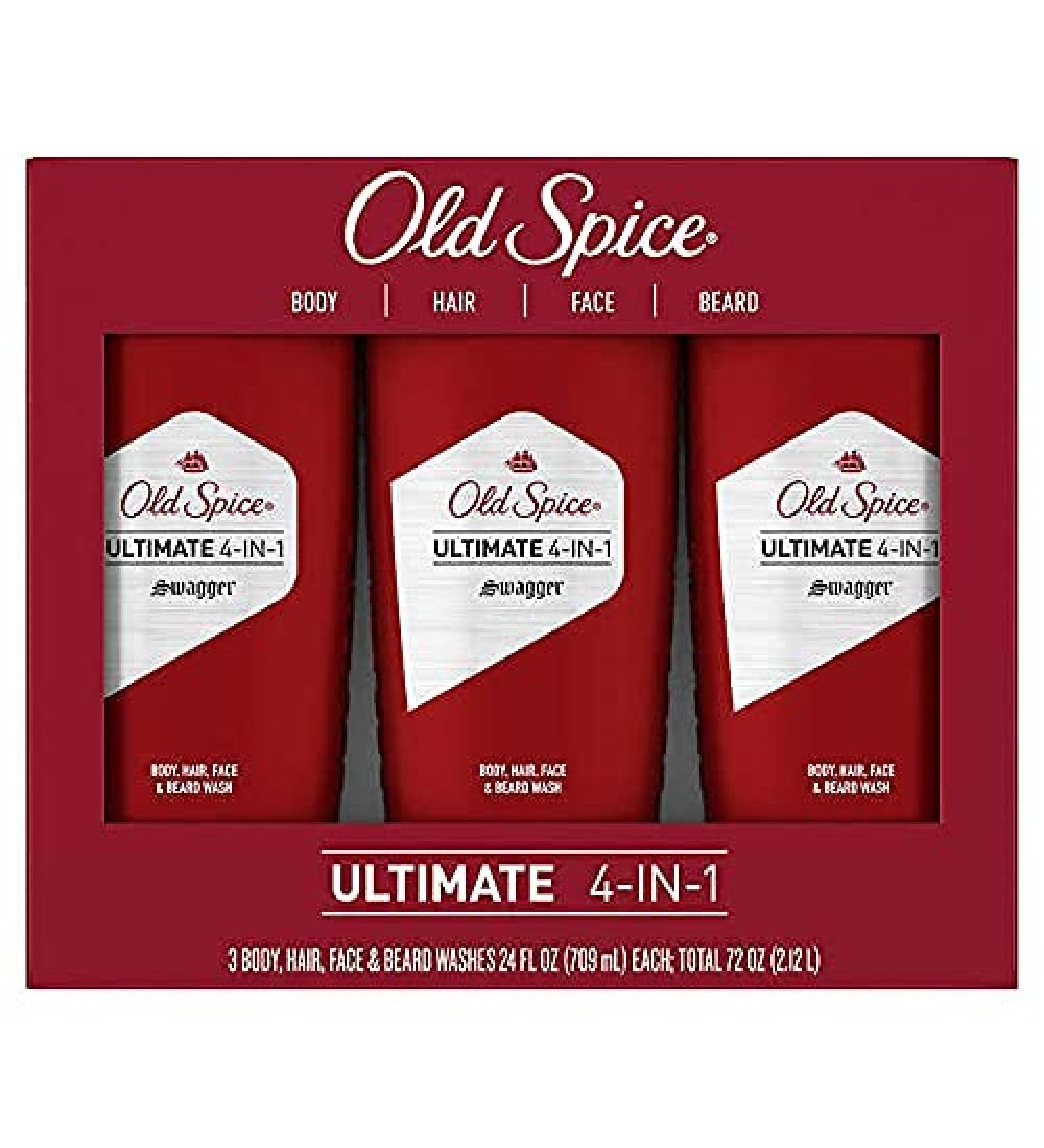 Old Spice Ultimate 4 in 1 Body Hair Face and Beard Wash, Swagger Scent, 24 Fl Ounce (3 Count)
