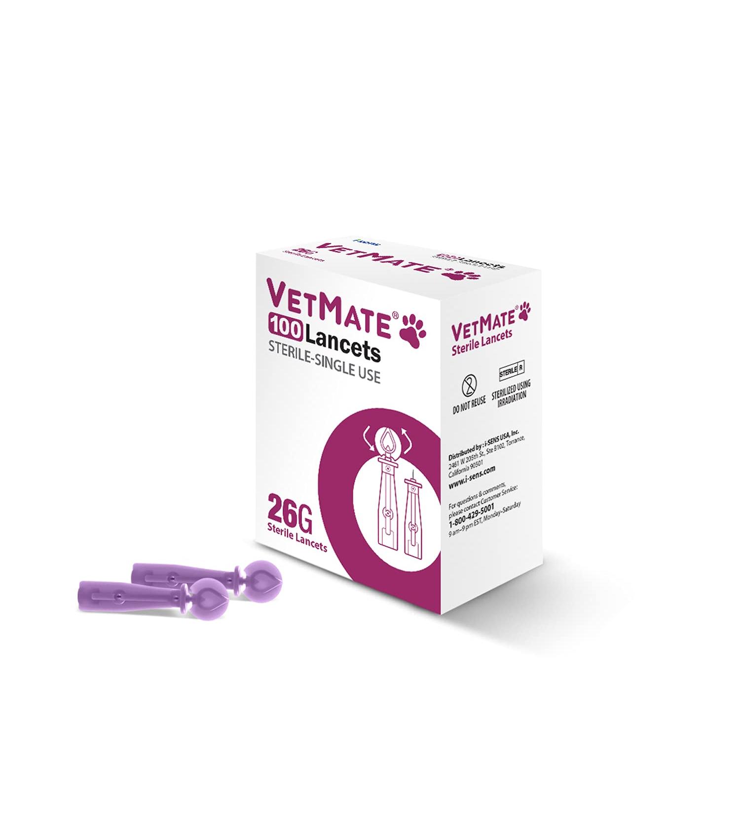 VetMate Sterile Single Use 26G Universal Designed Lancets (100 Counts) for Blood Glucose Monitoring Systems