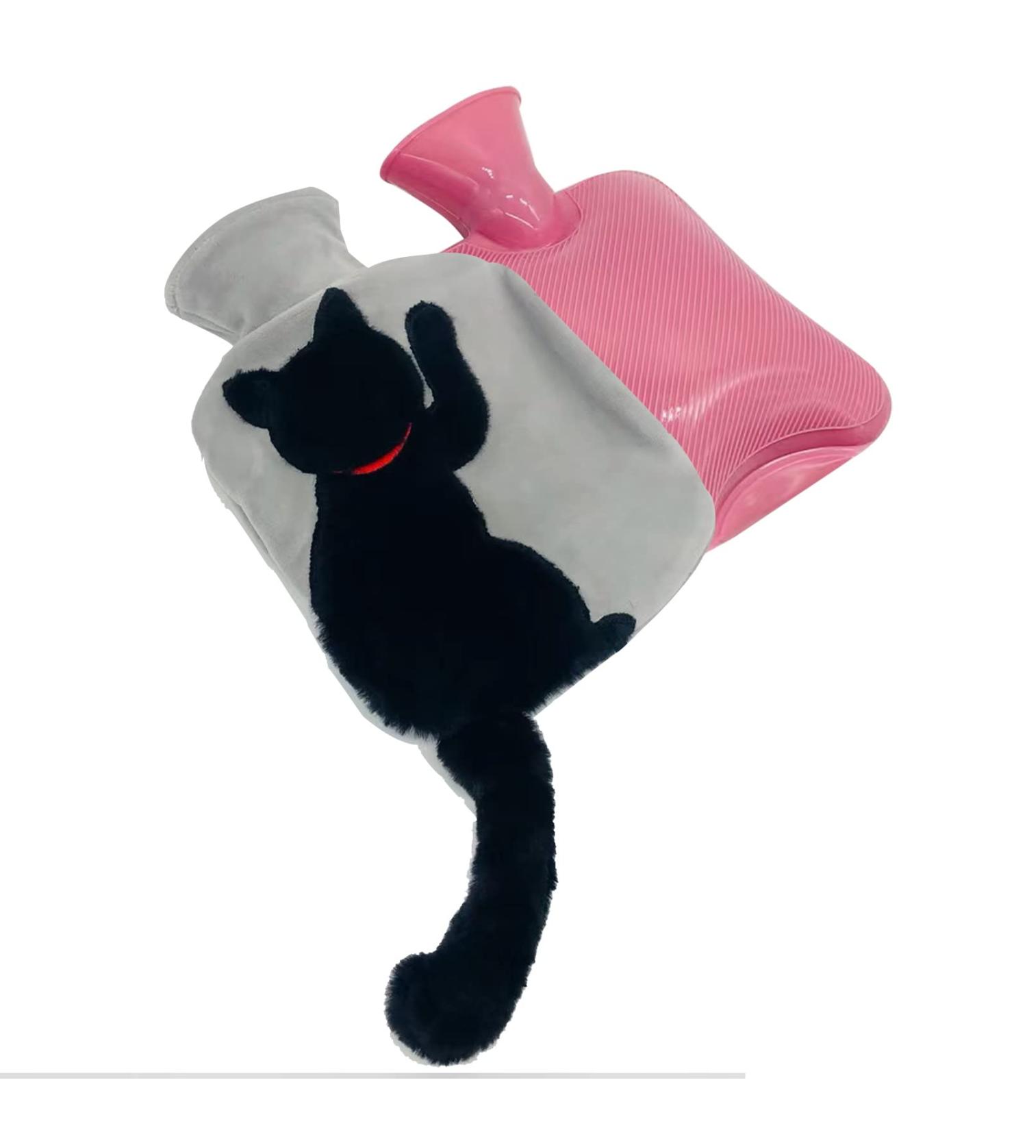 PVC Hot Water Bottle 850ML with Fluffy Cover | Hand Warmer Bag for Pain Relief | Portable & Washable | Black Style-A2 - Buy Online on GoSupps.com