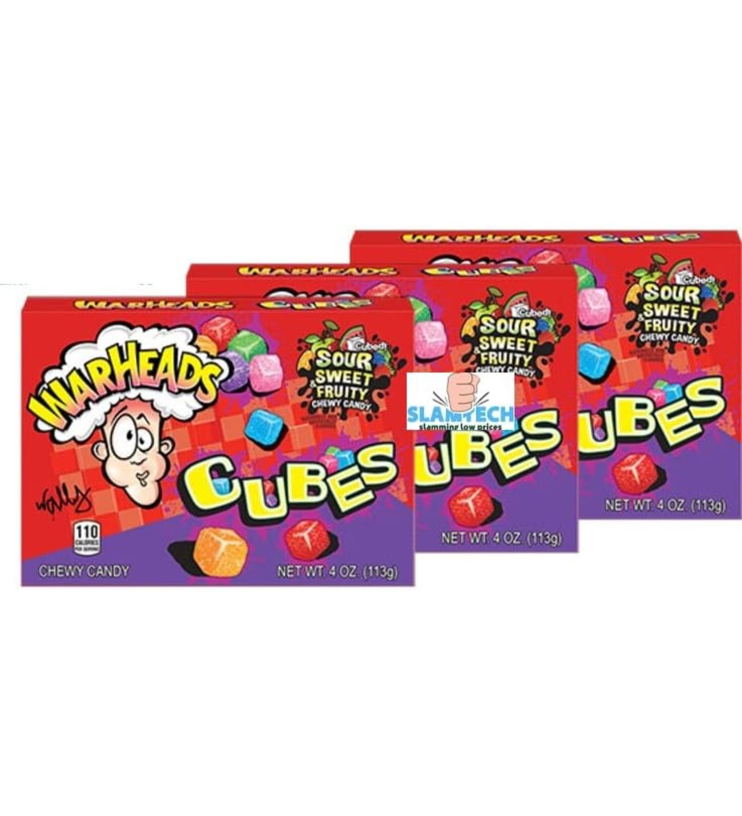 Warheads Sour Assorted Flavours Chewy Cubes 113g (Pack of 3) Sold by Slamtech