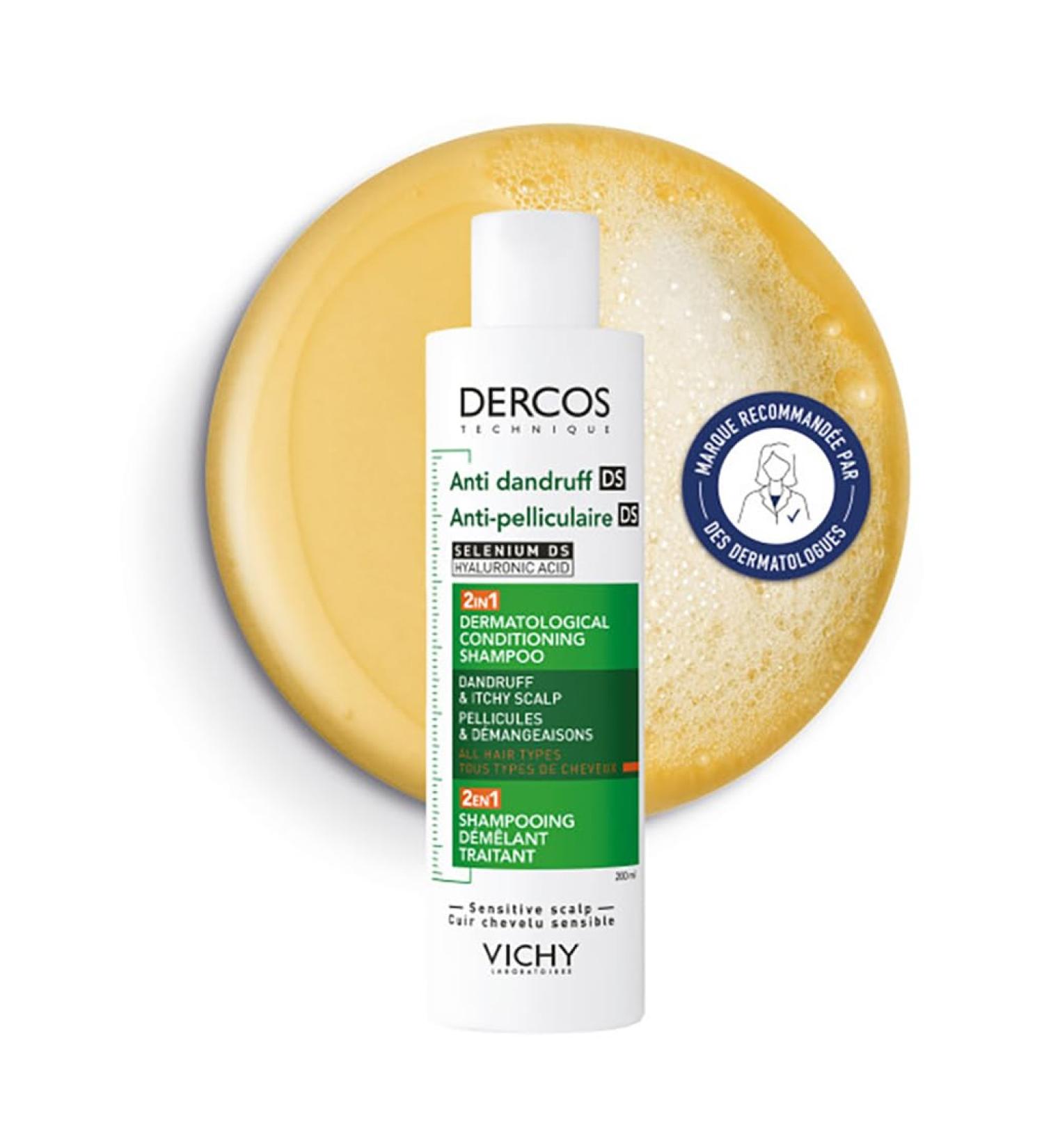 Dercos, 2 in 1 Anti-Dandruff Detangling Shampoo, Effective from the First Use, Formula Enriched with Moisturizing Hyaluronic Acid, 200 ml