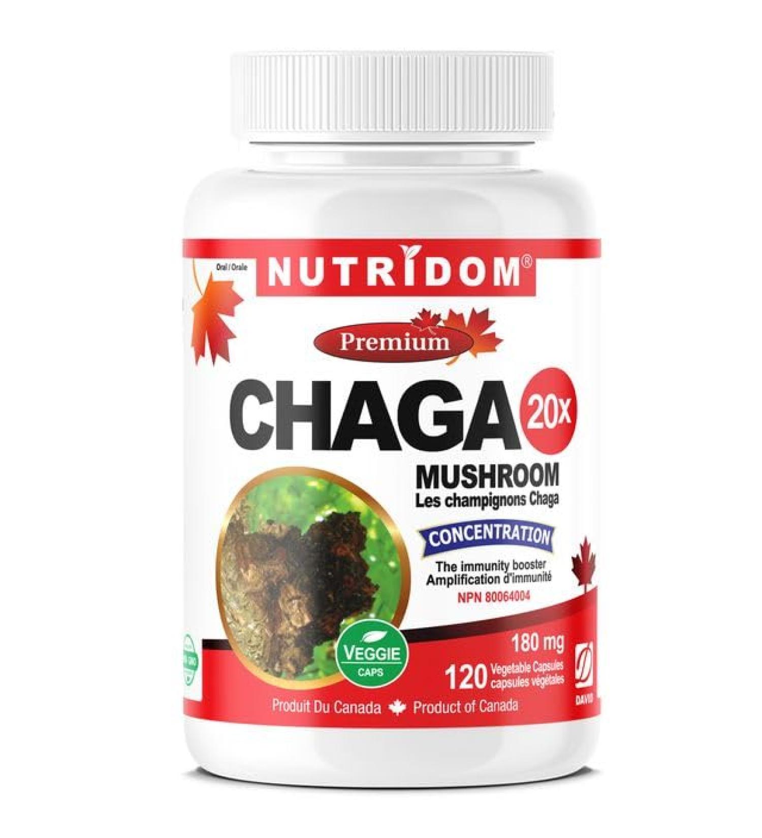 Nutridom Chaga Mushroom Supplement 20x Extra Strength Provides Antioxidant Non-GMO Vegan Free of Gluten Egg Wheat Soy Corn and Dairy (120 Veggie Capsules) - Buy Online on GoSupps.com