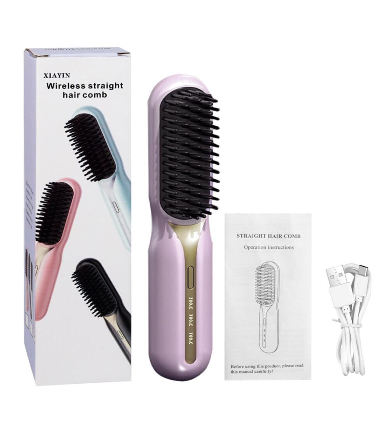 Buy New Cordless Hair Straightener Brush - Portable USB Rechargeable Anti-Scald & Lightweight for Travel - Pink - Buy Online on GoSupps.com