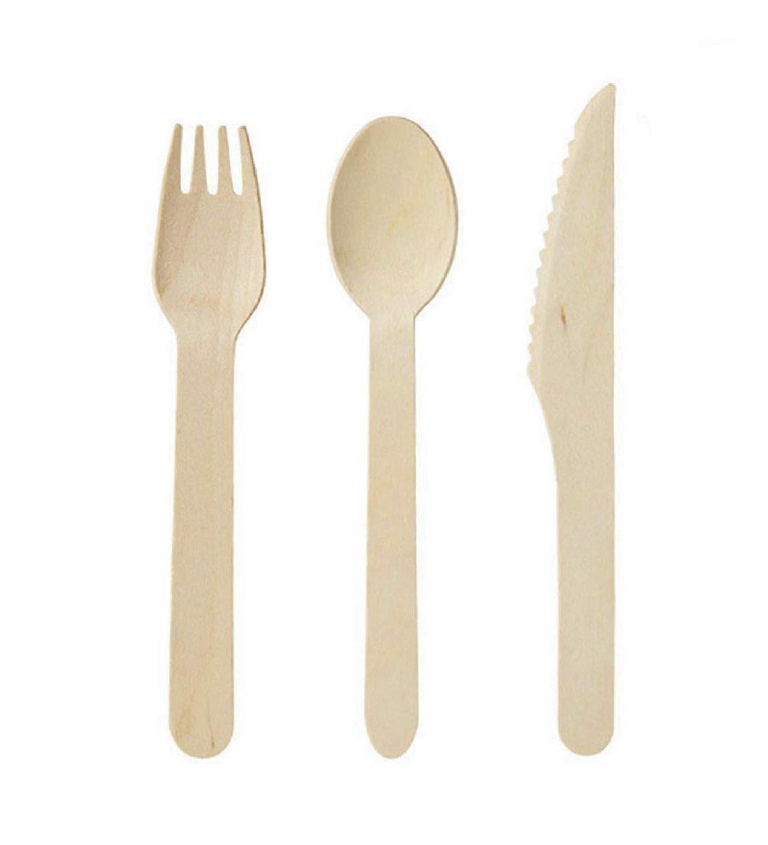 Jalzdieod Disposable Wooden Cutlery 150 Pack -Forks(50) Knives(50) and Spoons(50) Perfect Alternative for Plastic P203 (150) - Buy Online on GoSupps.com