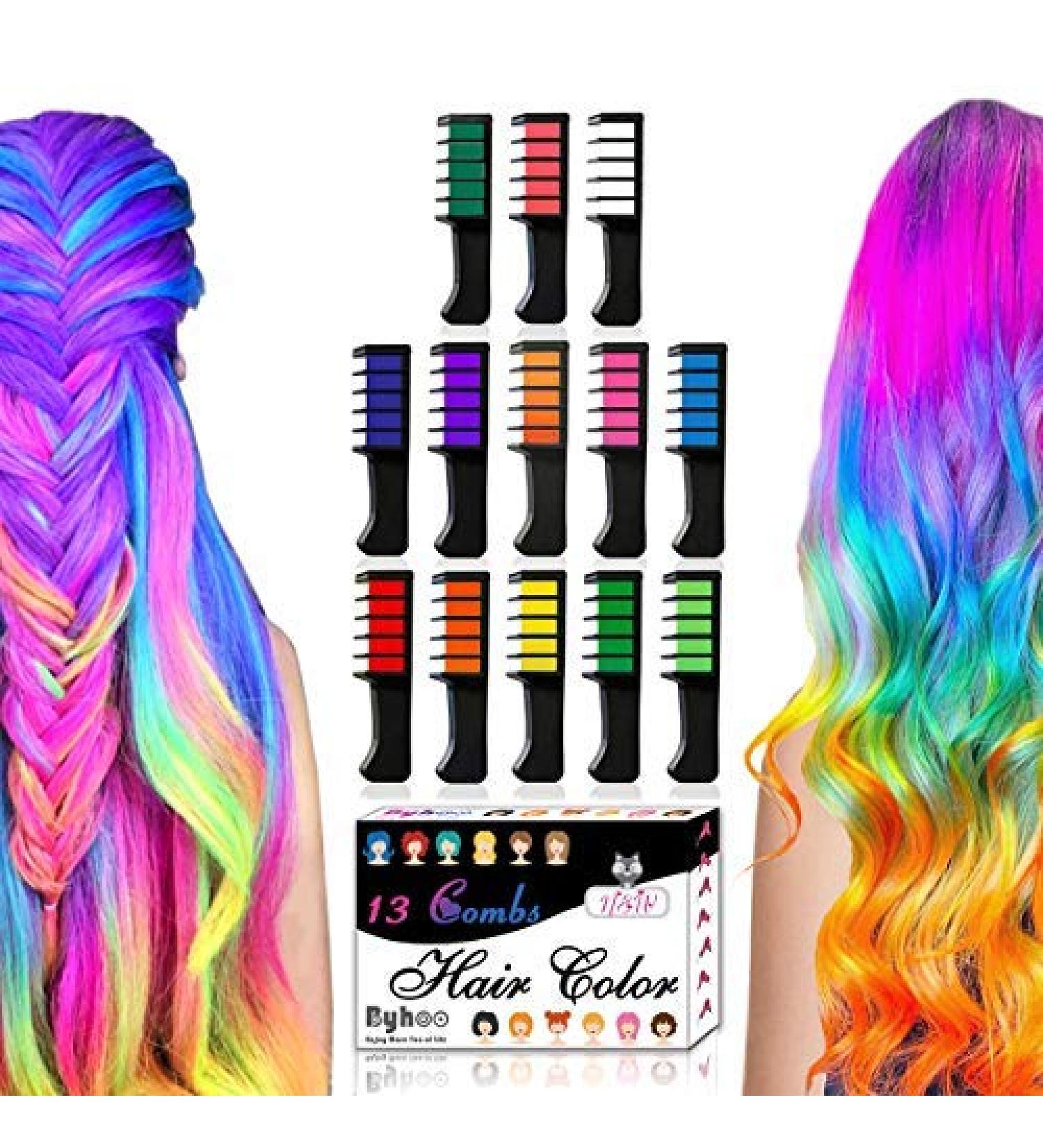 13 Colors Hair Chalk Comb for Girls - Non-Toxic Temporary Hair Dye for Kids Birthday Halloween Cosplay Party - Ages 4-10+ - Great DIY Hair Color At Home - Buy Online on GoSupps.com