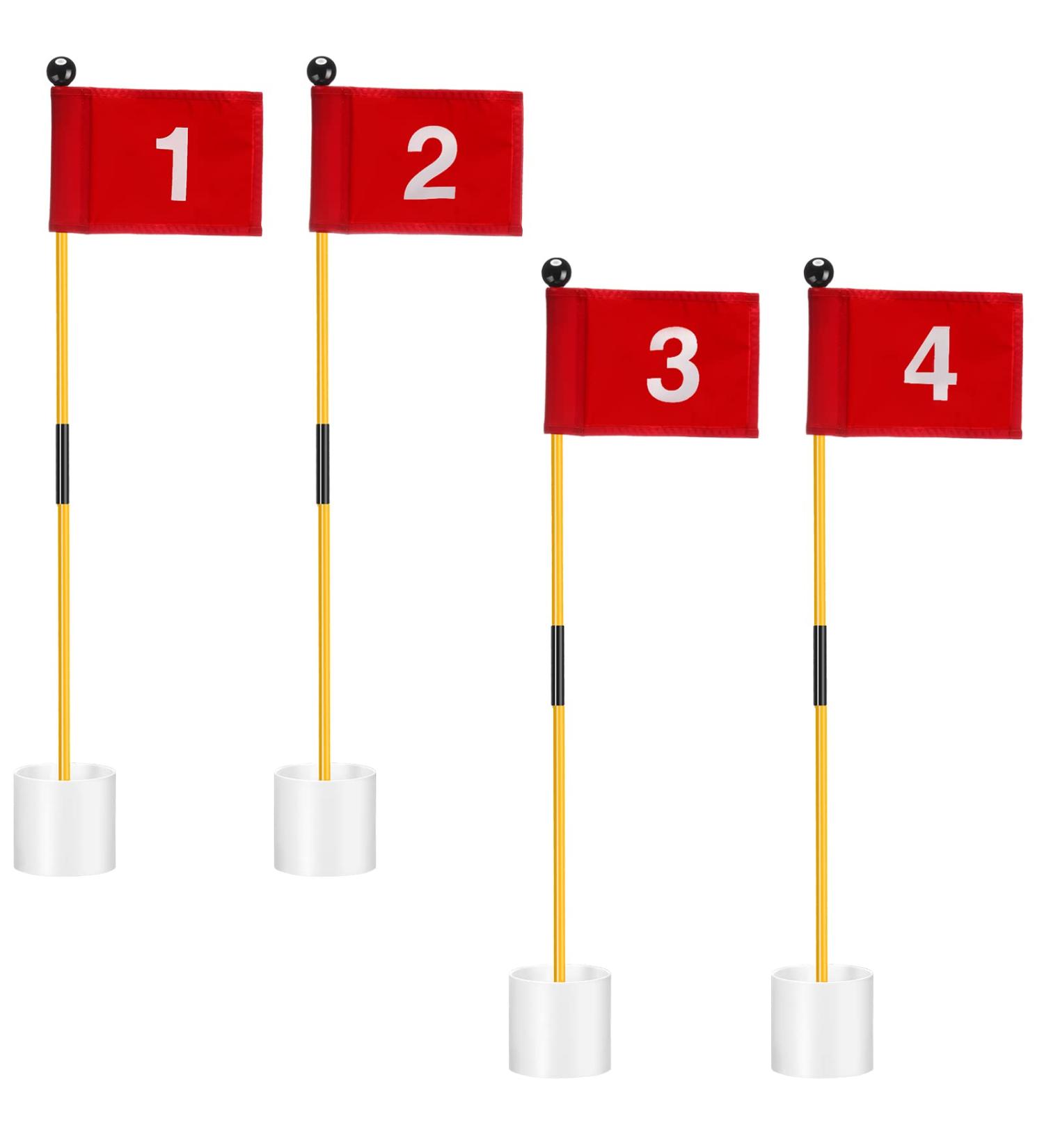 Mini Golf Flagsticks Set - 3 Feet Portable Glass Fiber, Numbered 1-4 Flags, for Kids, Yard & Backyard Golf Course - Putting Green Cups Included - Buy Online on GoSupps.com
