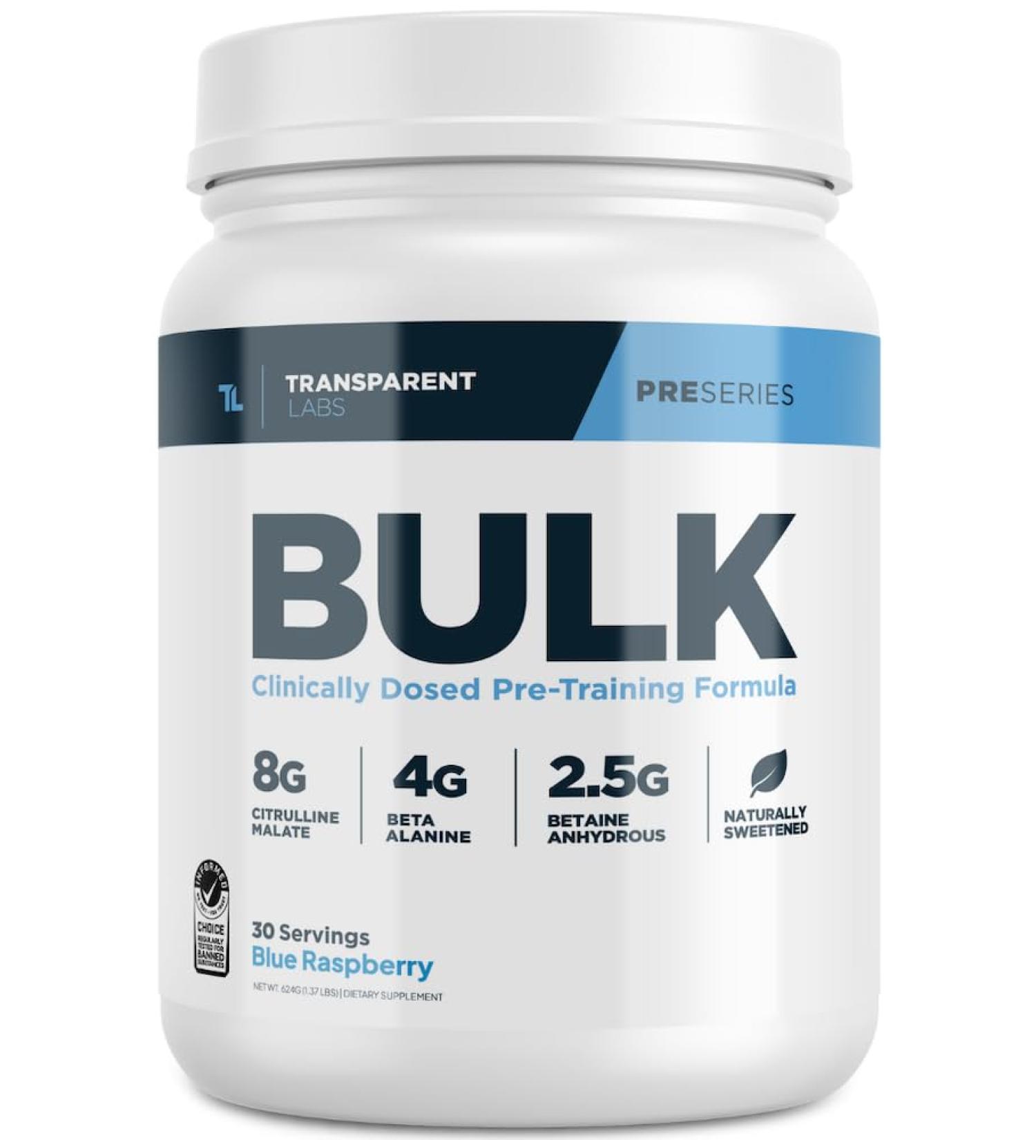 Transparent Labs Bulk Pre Workout Powder - Naturally Sweetened Advanced Formula for Muscle Building & Strength - 30 Servings Blue Raspberry - International Shipping Available - Buy Online on GoSupps.com