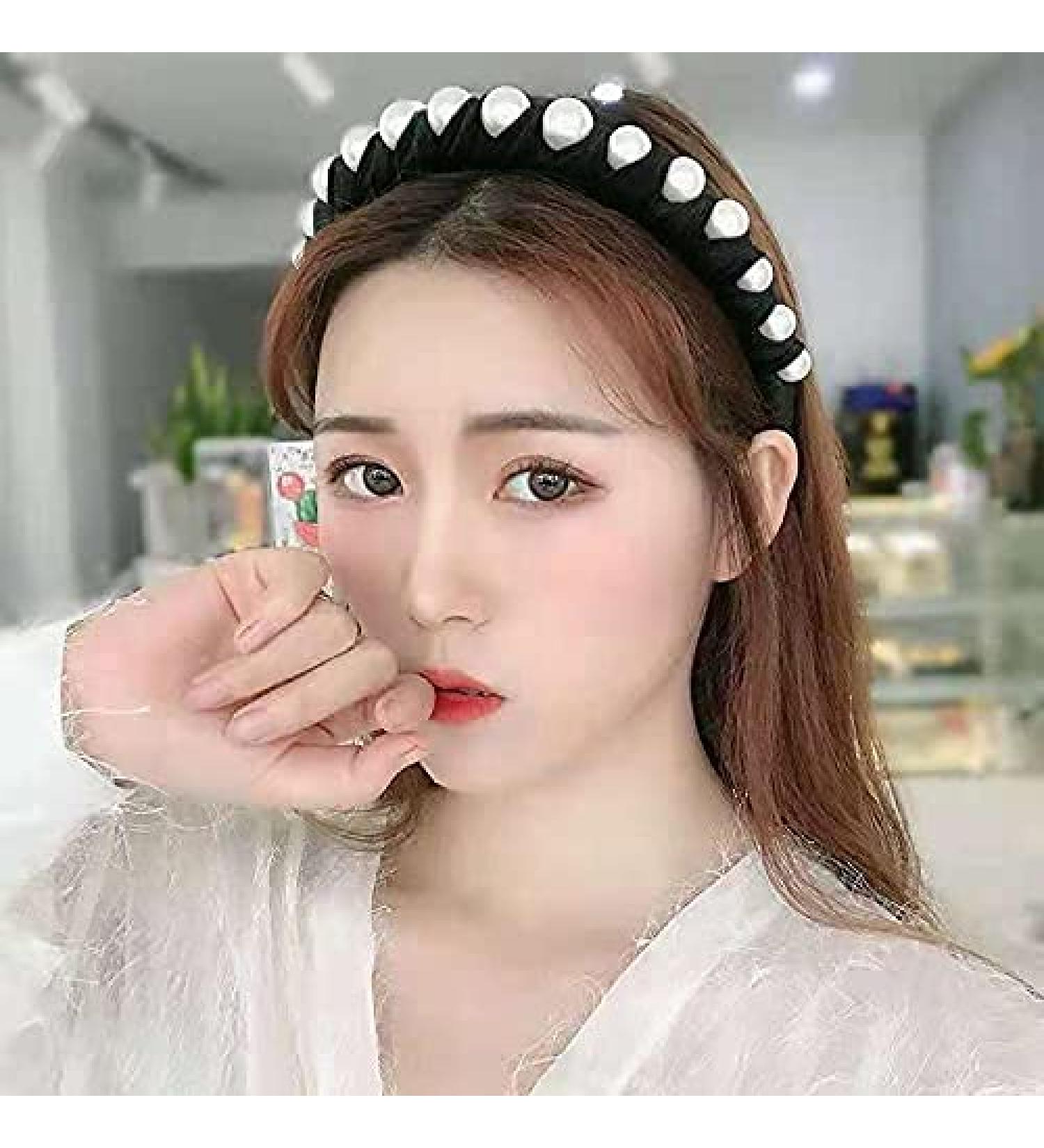 Black Velvet Pearl Headbands for Women - Wide Bandana Wrap with Hair Hoops - Buy Online on GoSupps.com
