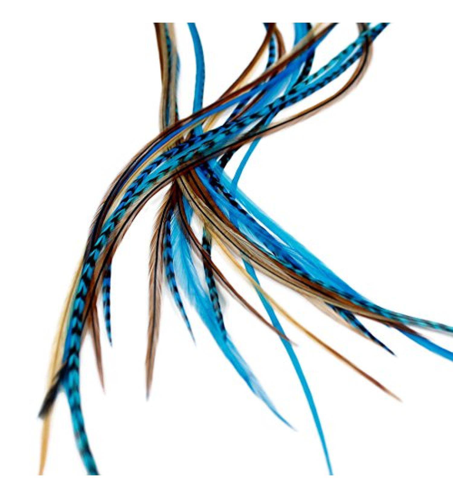 XXL 11-13 inch Real Feather Hair Extensions x7 + Rings & Loop (Blue Naturals) - Buy Online on GoSupps.com