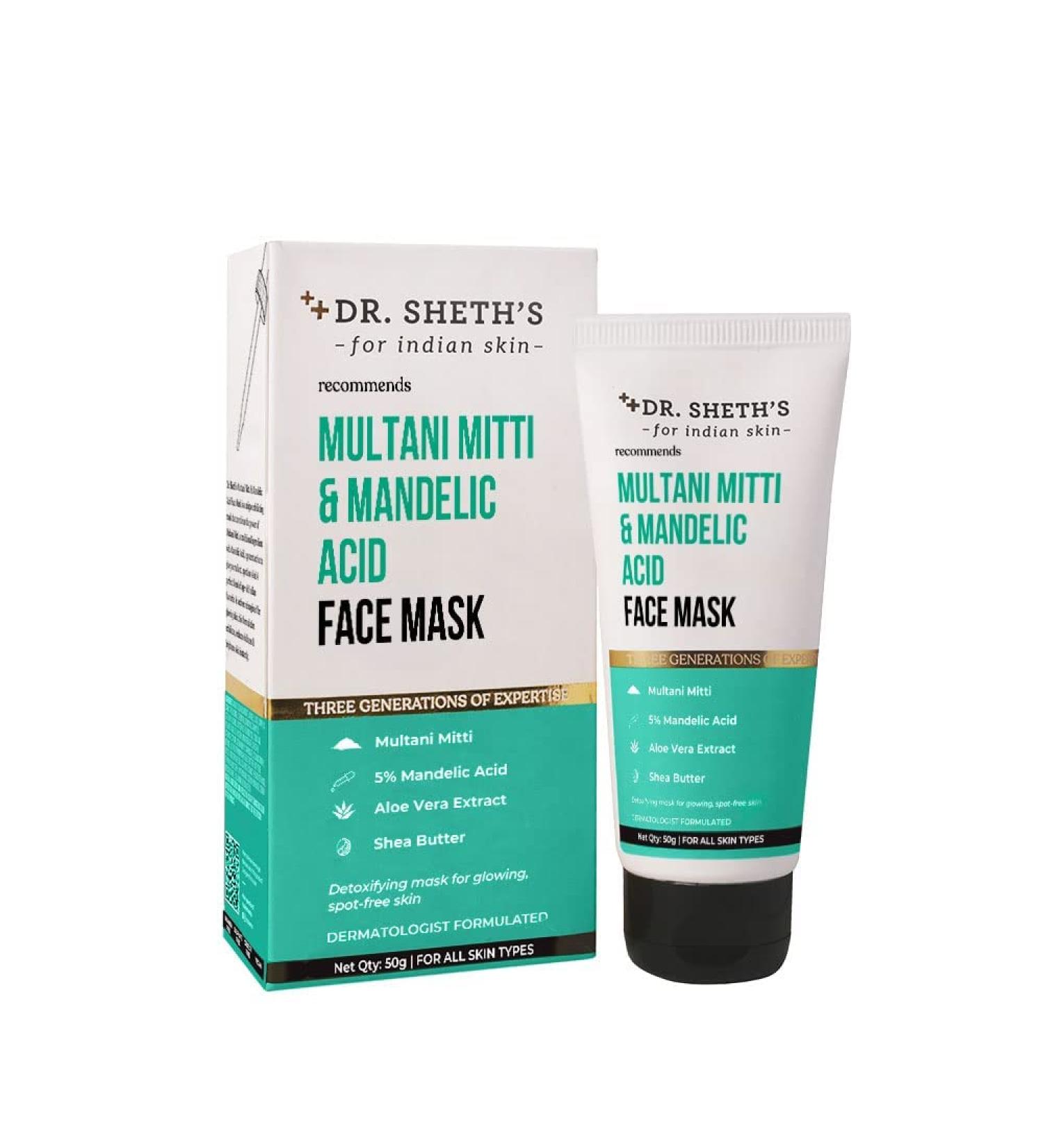 Multani Mitti & Mandelic Acid Face Mask for Glowing Skin | Oil Control & Tan Removal | Brightening for All Skin Types | 50g - Buy Online on GoSupps.com