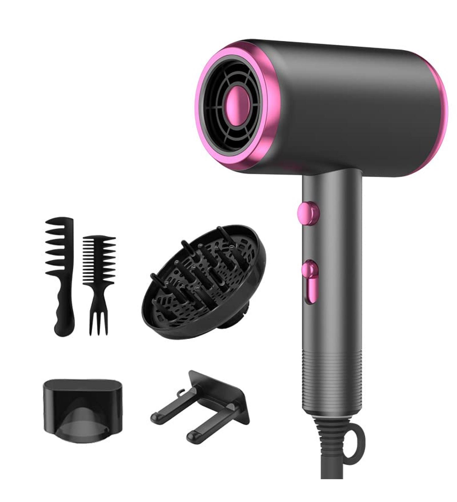 Professional Hair Dryer 1800W Powerful Ionic Hairdryer With Diffuser Blow Dryer With 2 Speeds 3 Heating And Cool Button For Women Man Home Travel Salon Curly And Straight Hair (Black) - Buy Online on GoSupps.com