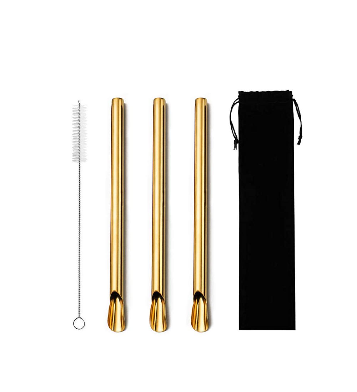 Extra Wide Reusable Stainless Steel Boba Drinking Straws Spoon Fat Straws Smoothie/Bubble Tea/Milkshakes Straws with Cleaning Brush & Carry Bag 12mm/0.5" Wide (Set of 3 Gold) - Buy Online on GoSupps.com