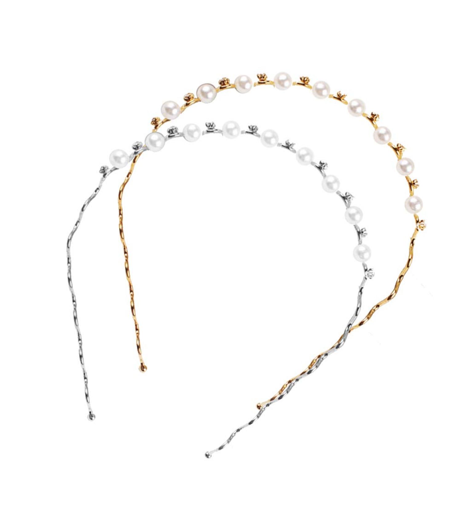 Lurrose Pearl Crystal Headband - Elegant Wedding & Party Hair Accessories (Silver & Gold) | 2 Pieces - International Shipping Available - Buy Online on GoSupps.com
