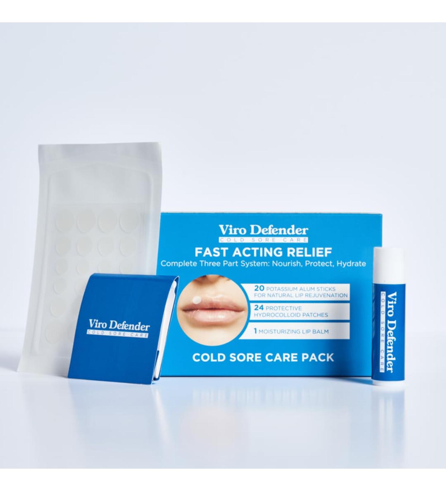 Viro Defender Hydrocolloid & Alum Stone Cold Sore Care Pack is a First-of-its-Kind Revolutionary Three-Part Treatment Combining Hydrocolloid Patches Alum Stone & Lip Balm to Soothe Your Cold Sore - Buy Online on GoSupps.com