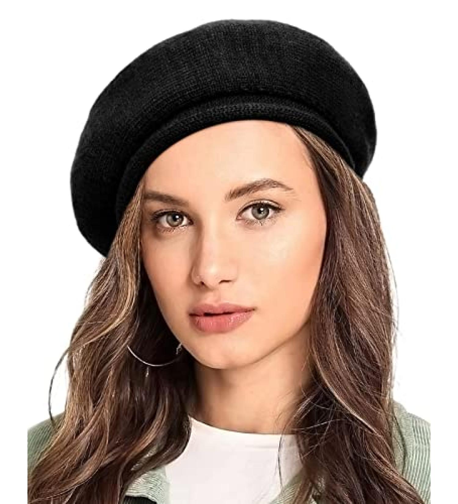 French Wool Beret Hat for Women - Classic Slouchy Knit Beanie in Black - Buy Online on GoSupps.com