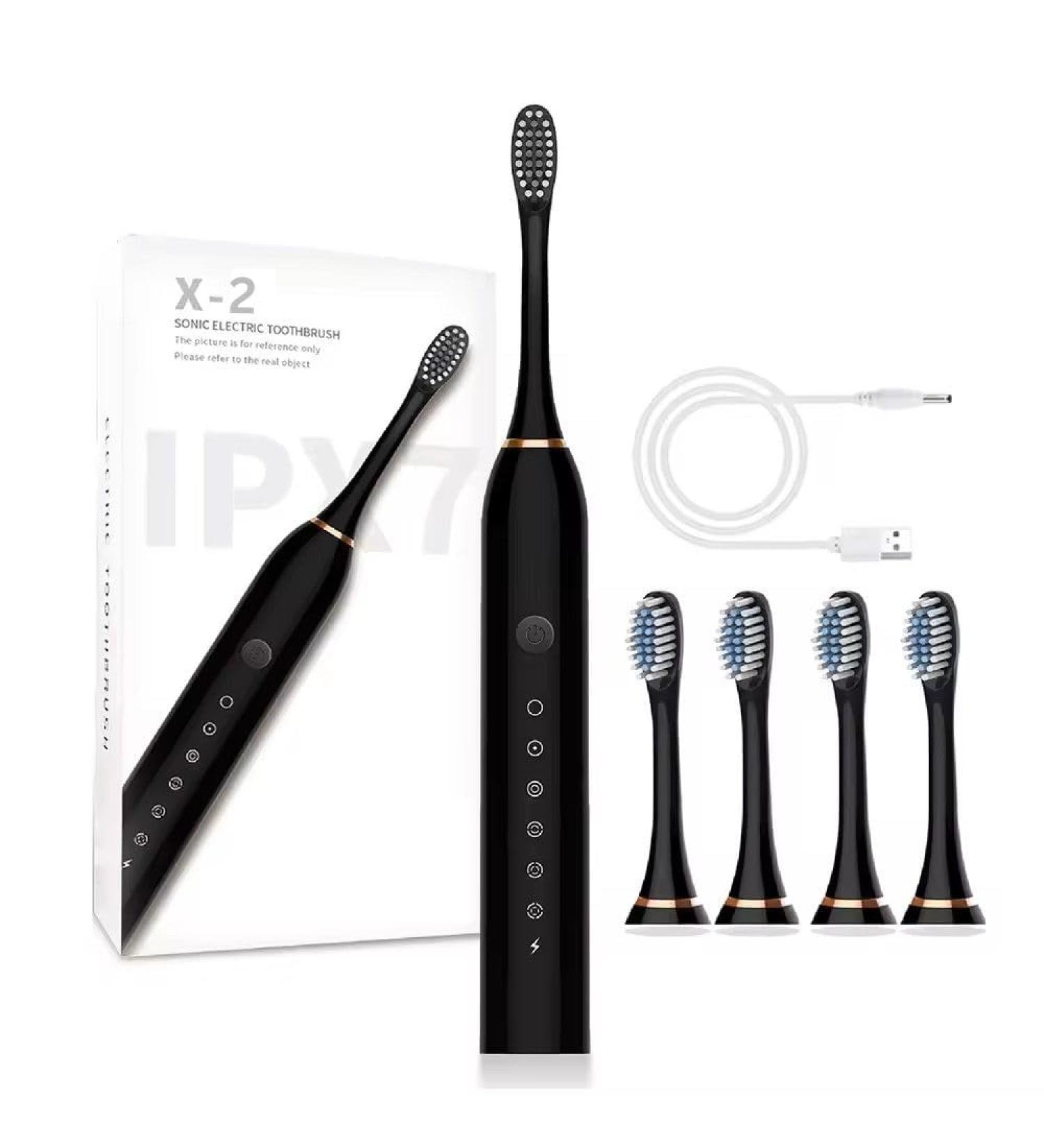 Soft Electric Toothbrush for Adults - 4 Brush Heads Sonic Power & 6 Modes - Rechargeable Deep Clean - Black - 32000-42000 VPM - Buy Online on GoSupps.com