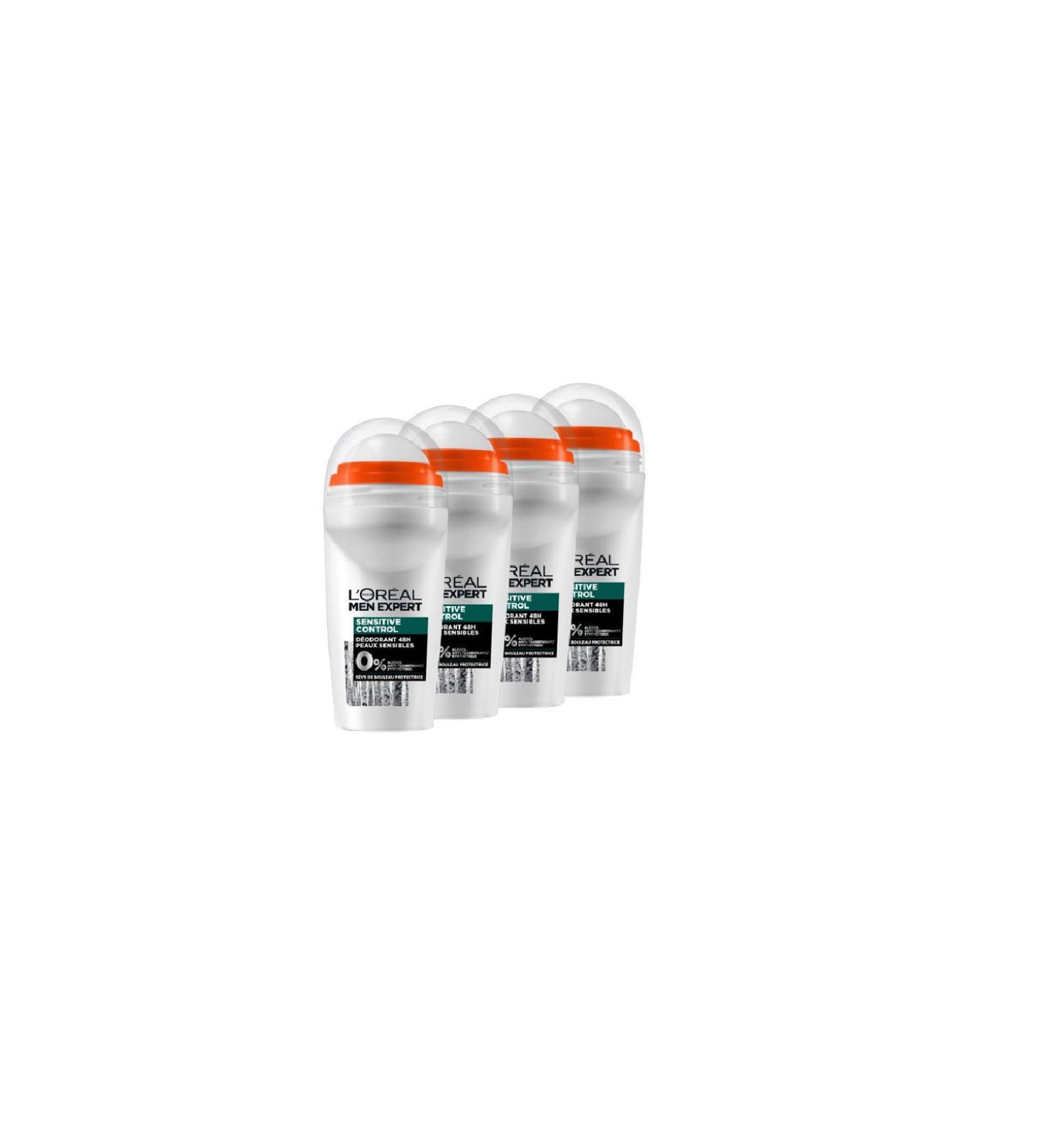 L'Oréal Men Expert Sensitive Control Roll-on Deodorant for Men Sensitive Skin 50 ml - Pack of 4