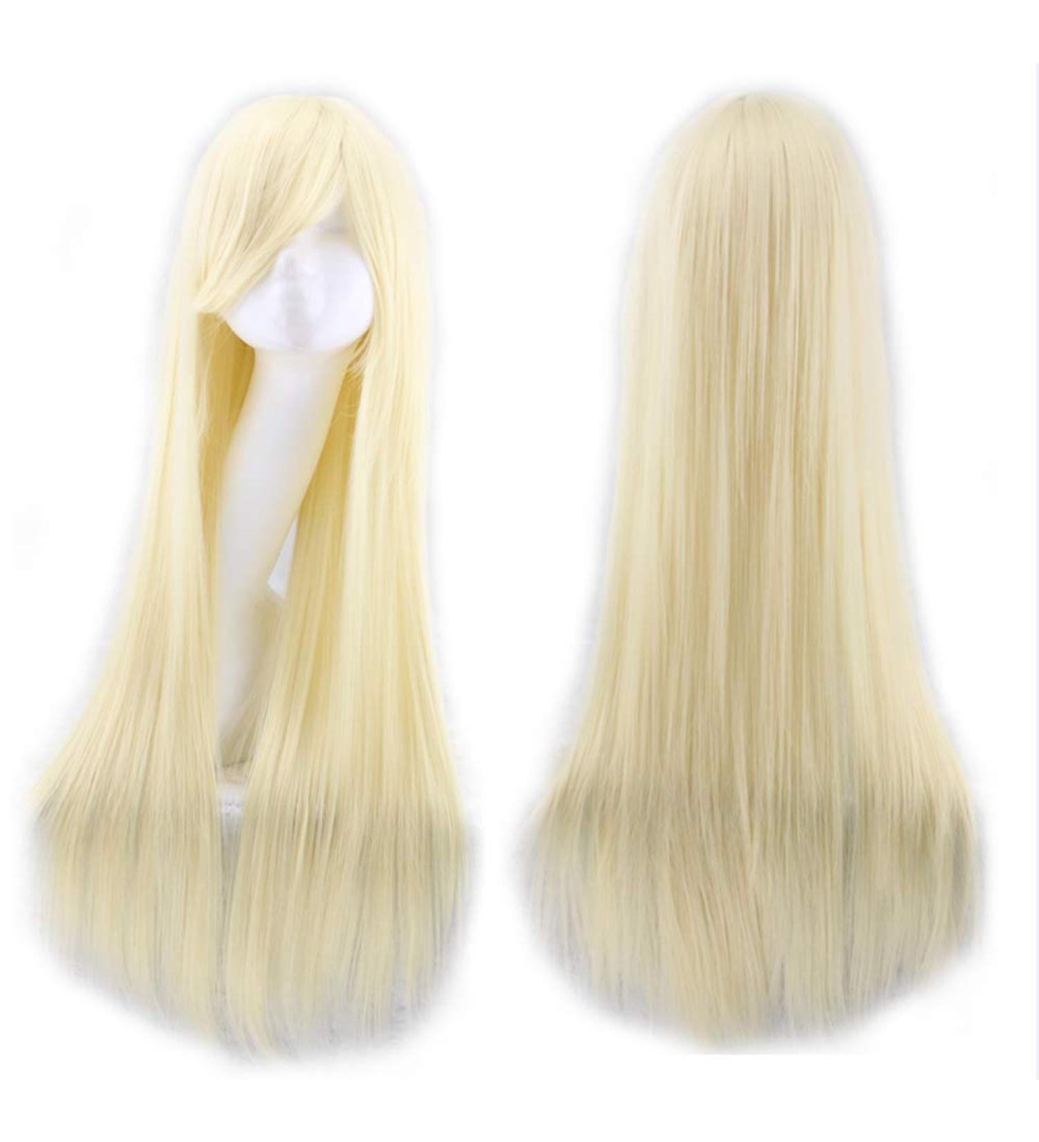 Skyllc 80cm Light Golden Straight Wig - Anime Cosplay Costume Wig for Ladies - Buy Online on GoSupps.com