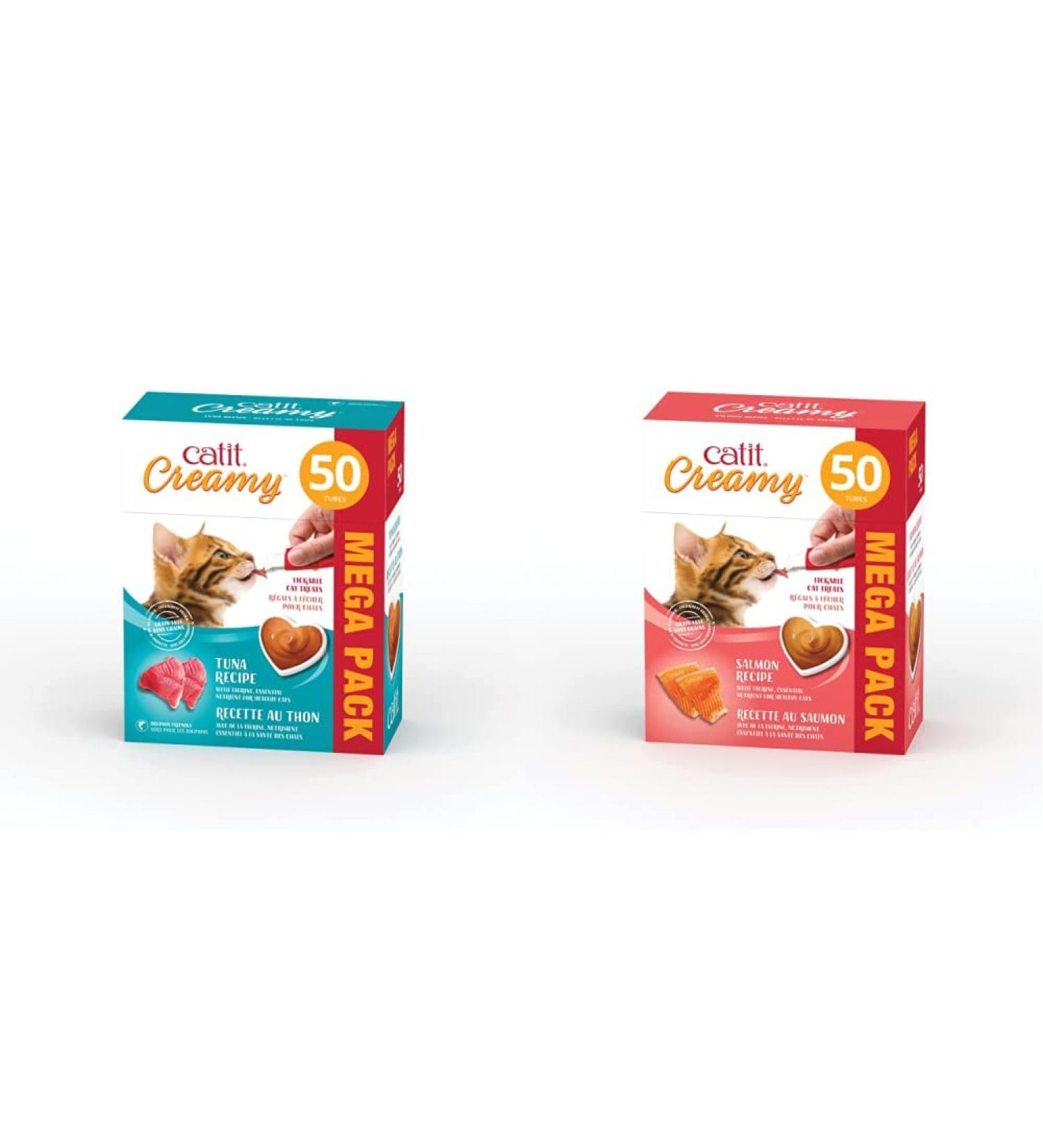 Catit Creamy Tuna & Salmon Lickable Cat Treat - 100 Tubes | Mega Pack (750.00 g + 750.00 g) Cat Treat + Cat Treat Creamy Salmon - Buy Online on GoSupps.com