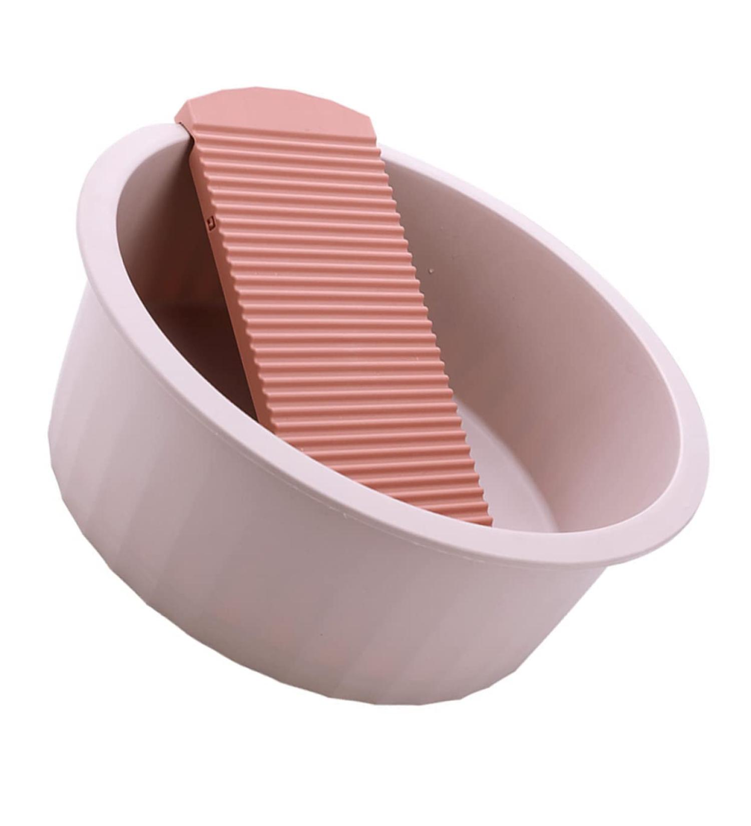 COOLHIYA Washboard 1 Set Wash Basin Laundry Cleaning Board Washing Basin Washing Clothes Board Dish Basin Baby Camping Bucket Pink 33.5x33.5cm - Buy Online on GoSupps.com