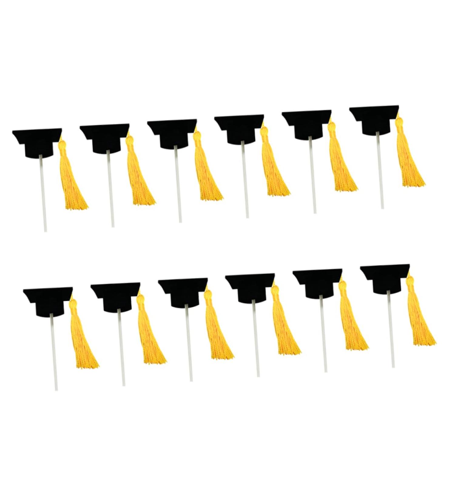 TOPPERFUN 12pcs Graduation Season Card Graduation Hat Graduation Caps Cupcake Topper Graduation Cocktail Picks Graduation Appetizer Picks Phd Toothpick Student Doctor's Hat Non-woven Fabric Yellow 10X3.8X3.8CM - Buy Online on GoSupps.com