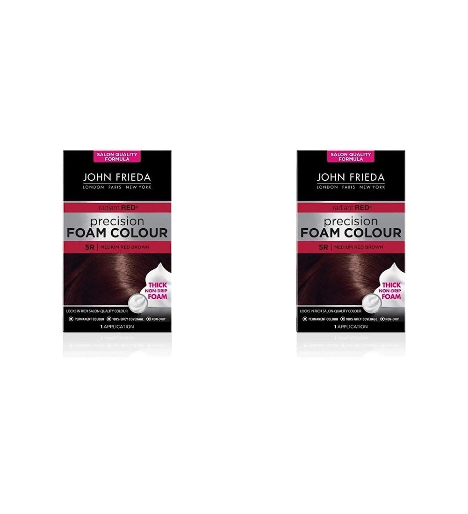 John Frieda Precision Foam Colour 5R Salon-Finish Medium Red Brown Hair Dye Permanent Red Brown Hair Colour 100% Grey Coverage (Pack of 2) Medium Red Brown 1 Count (Pack of 2) - Buy Online on GoSupps.com