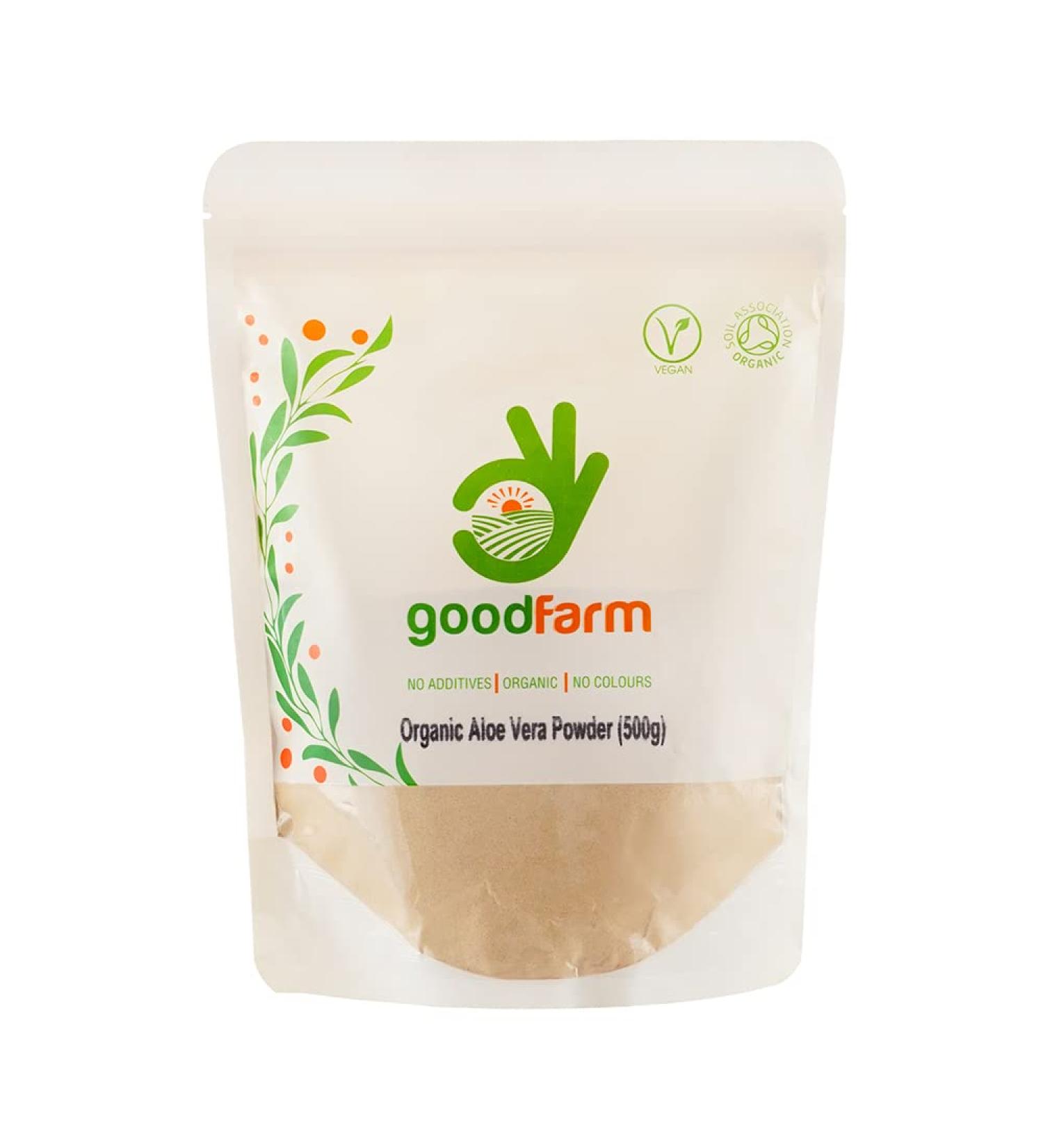 GoodFarm Organic Aloe Vera Powder 500g - Premium Quality Certified Organic | Ideal for Skin Care | Vegan | Ayurveda | 500 gr - Buy Online on GoSupps.com