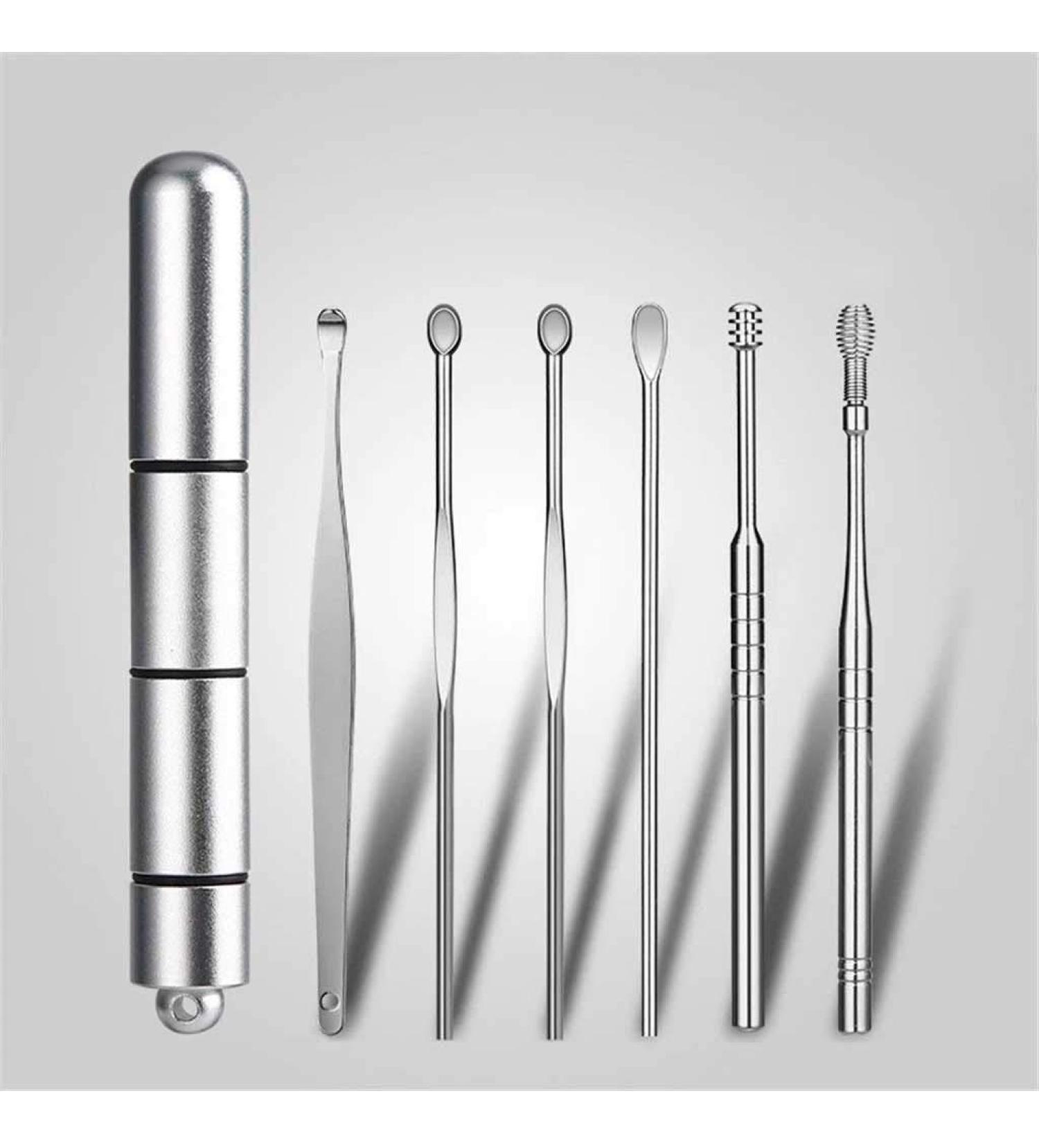 LUKEO 6 Pcs Stainless Steel Spiral Ear Pick Spoon Set - Black | Ear Wax Removal Cleaner Beauty Tools - Buy Online on GoSupps.com