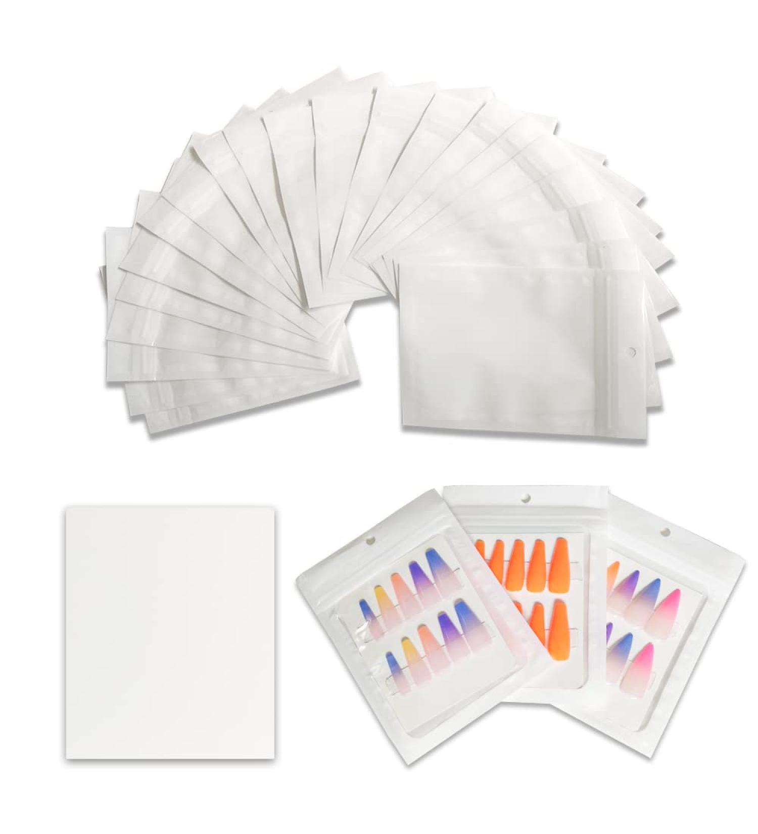 Zezzio 50-Piece Empty Press on Nail Packaging Bags | White Bags & Cardboard for Nail Shop Owners | 5x4 inch (White) - Buy Online on GoSupps.com