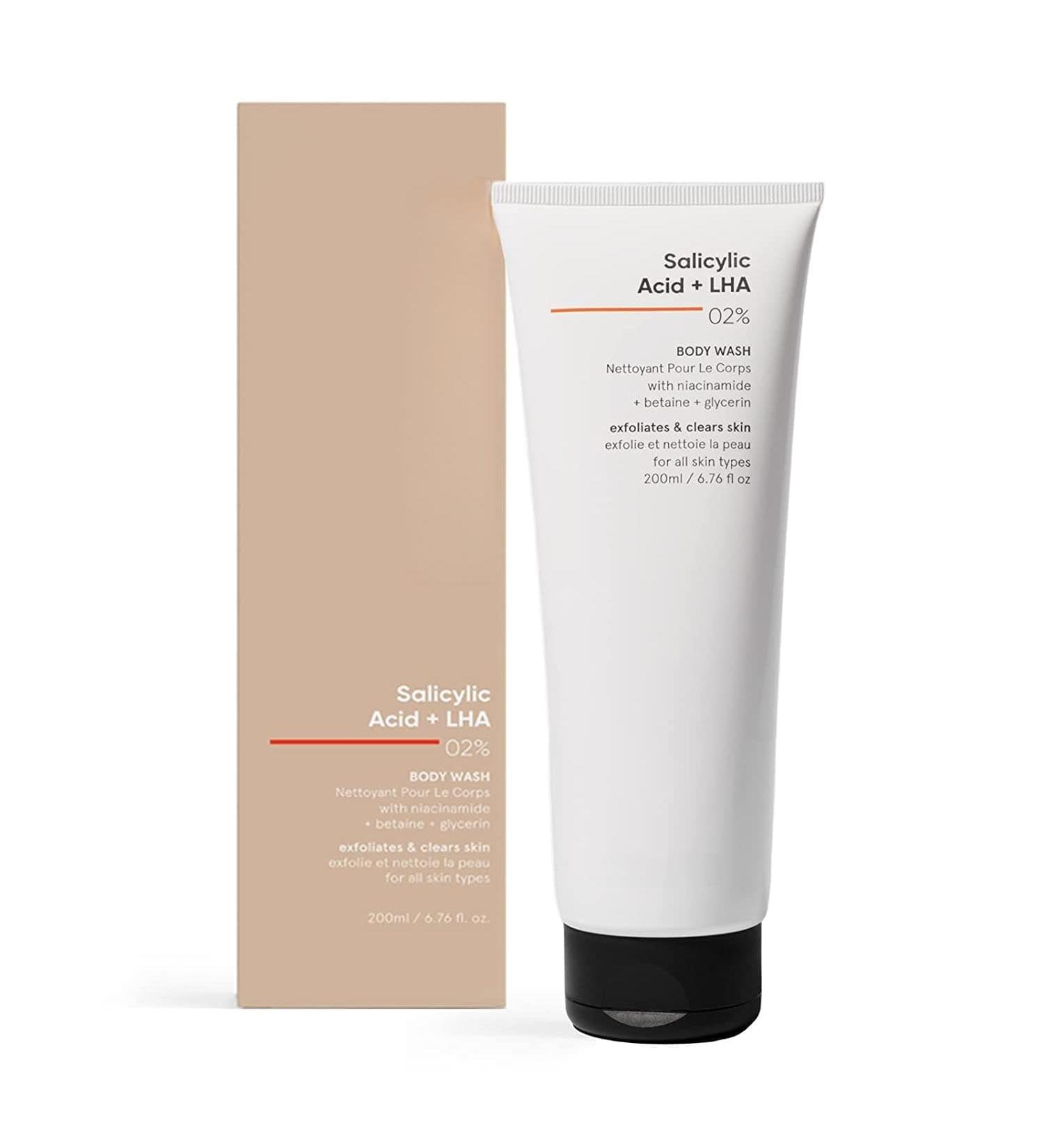 AM 2% Salicylic Acid + LHA Body Wash | For Body Acne Un-even Rough & Bumpy Skin | Sulphate (SLS) Dye & Fragrance Free | Shower Gel For Women & Men | 200 ml - Buy Online on GoSupps.com