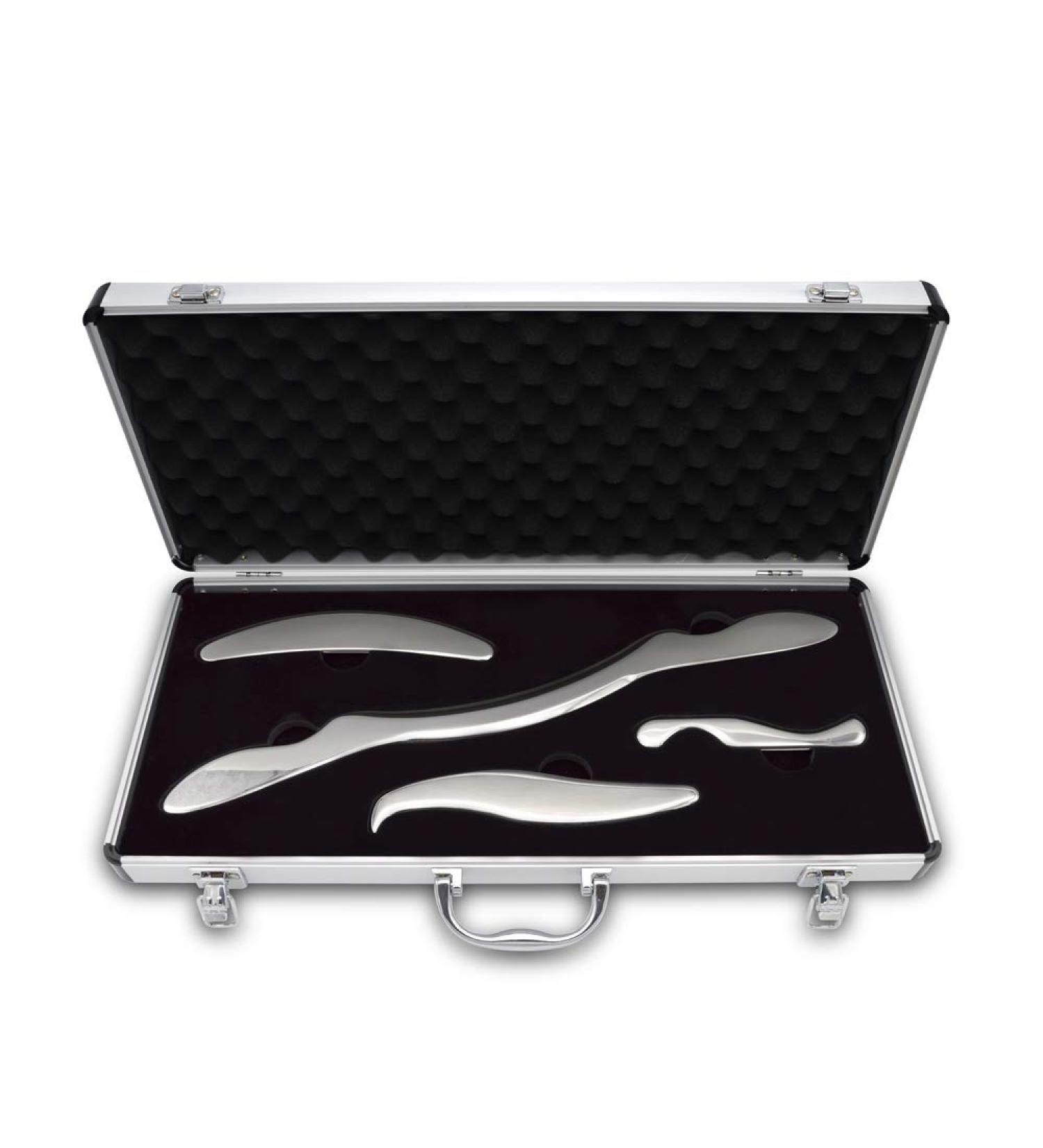 Cza Professional Gua Sha Massage Set - 4pcs IASTM Tool Kit for Myofascial Physiotherapy | Stainless Steel Soft Tissue Mobilization & Muscle Relaxation - Buy Online on GoSupps.com