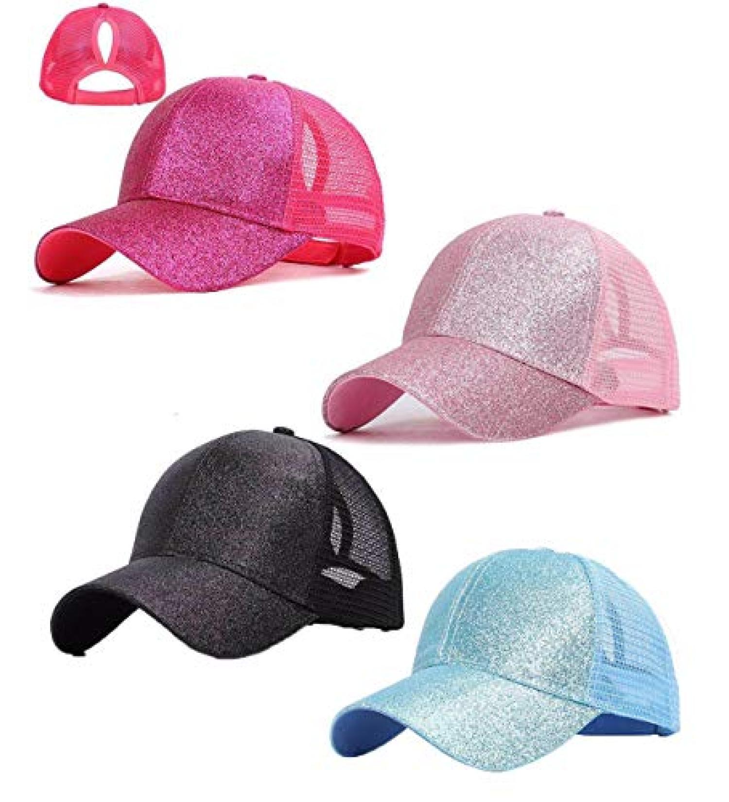 Kids Girls Glitter Mesh Baseball Cap Set | 4-Piece Trucker Dad Sun Visor Hats - Buy Online on GoSupps.com
