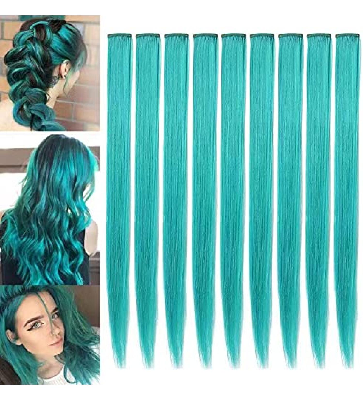 XirrwWh 9-Piece 21-Inch Clip-In Hair Extensions for Women - Multicolored Turquoise Party Highlights & Accessories - Buy Online on GoSupps.com