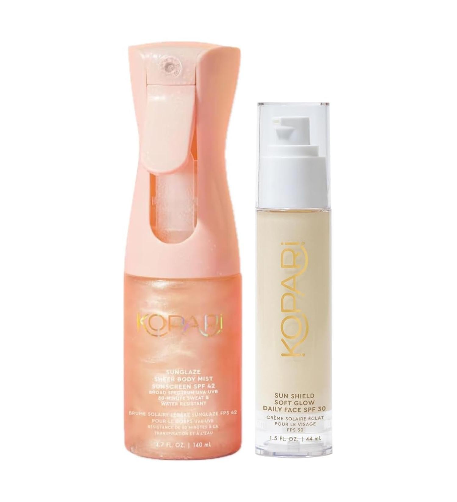 Kopari Rose Gold Sunglaze Sheer Body Mist Sunscreen SPF 42 & Sun Shield Soft Glow Daily Face SPF 30 - Buy Online on GoSupps.com