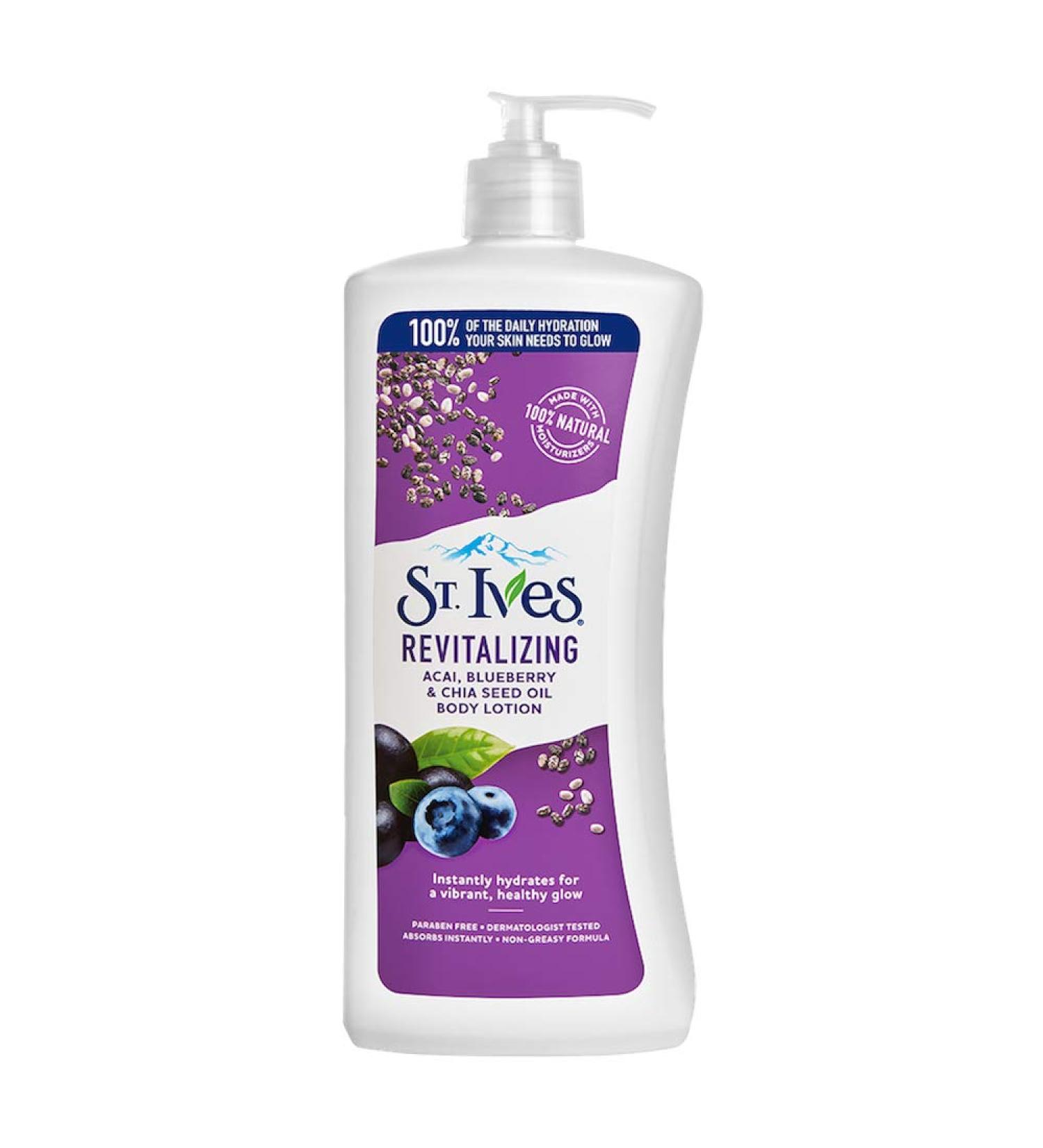 St. Ives Revitalizing Body Lotion 621ml - Acai Blueberry & Chia Seed Oil - Nourishing & Hydrating Skincare for All Skin Types - Buy Online on GoSupps.com