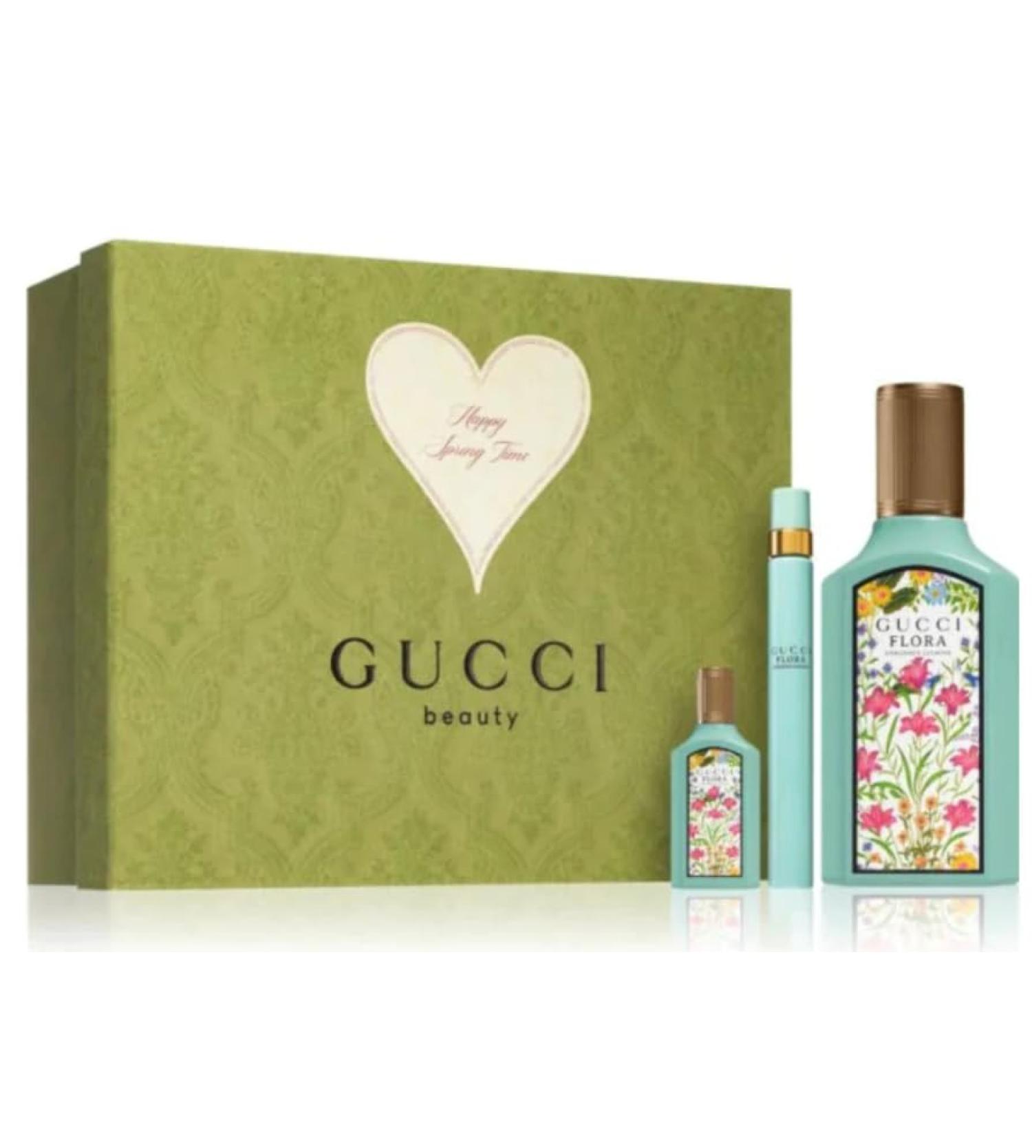 Gucci Flora Gorgerous Jamsine 3-pcs Gift Set For Women Eau De Parfum 3.3oz/100ml Eau De Parfum 0.16oz/5ml And Eau De Parfum 0.33oz/10ml