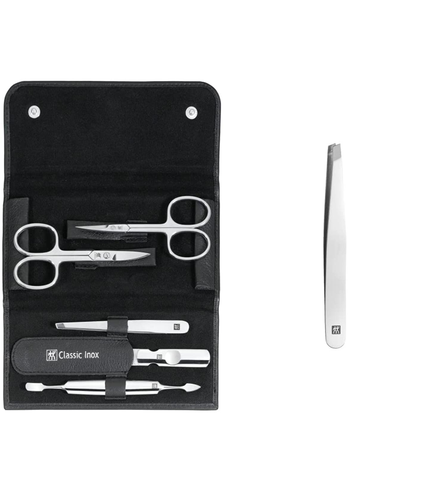 Twilding 5-Part Manicure and Pedicure Set - Real Leather Nail Care with Precision Tweezers - Stainless Steel Black Ideal for Perfect Eyebrows - Buy Online on GoSupps.com