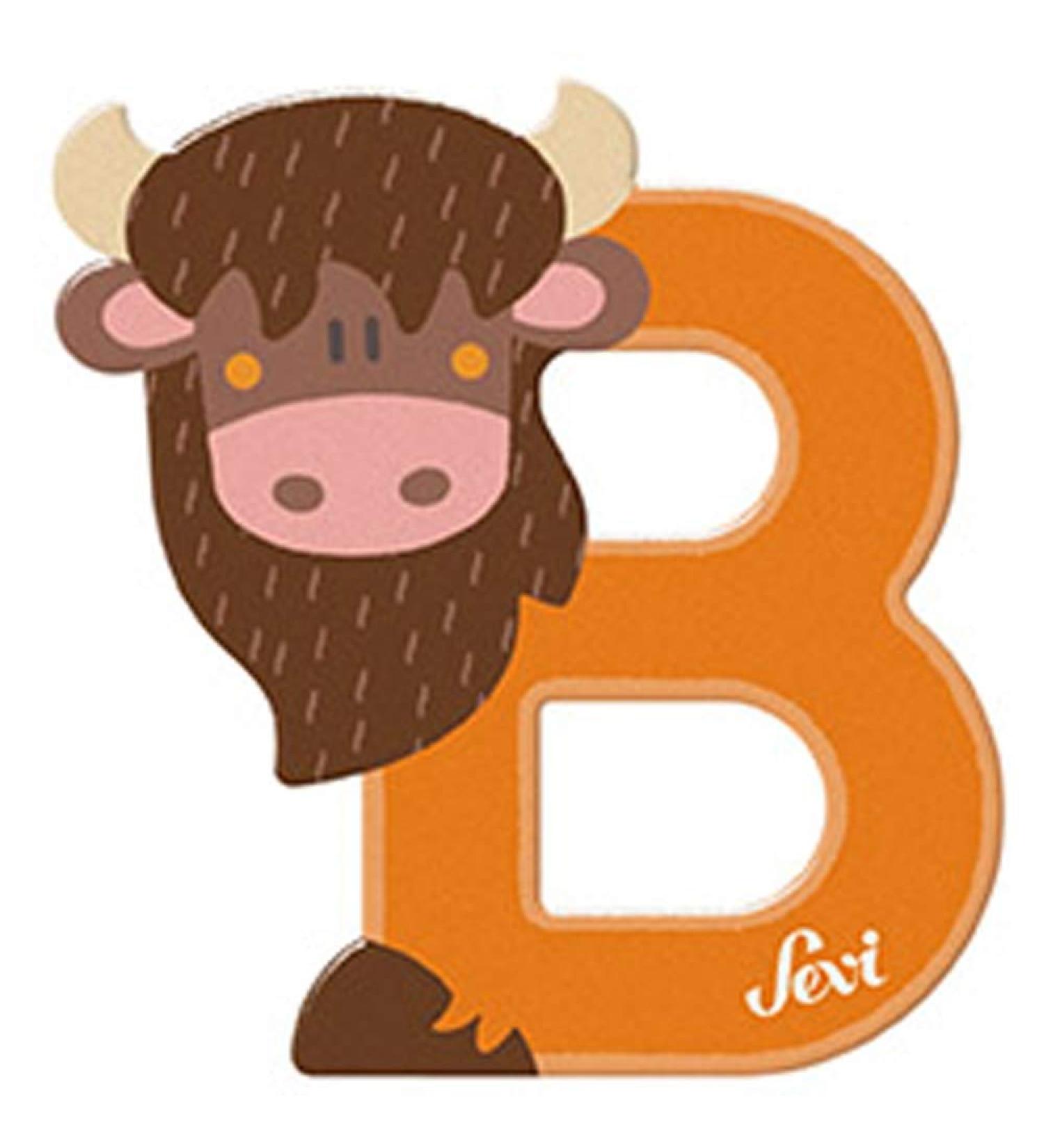 Sevi 83002 Tier wooden letters B bison approx. 10 cm door letters for children's room ABC learning toys made of wood educational toys for children from 3 years letter animals orange