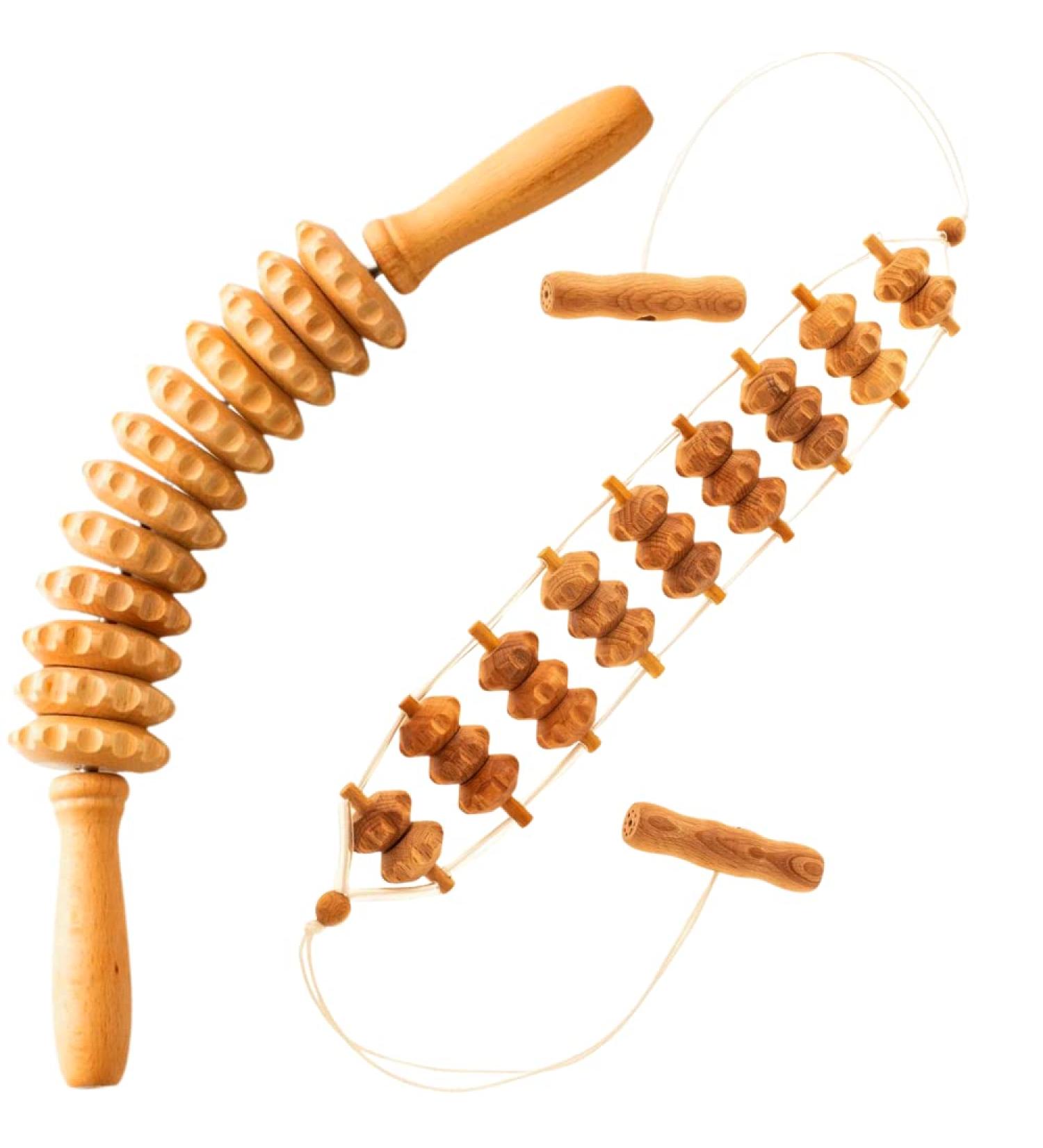 Mr. Woodware Wood Therapy Massage Tools - 2-Piece Lymphatic Drainage Curved Roller & Back Massager Kit for Body Shaping & Sculpting - Maderoterapia Wood Massage Tools - Buy Online on GoSupps.com