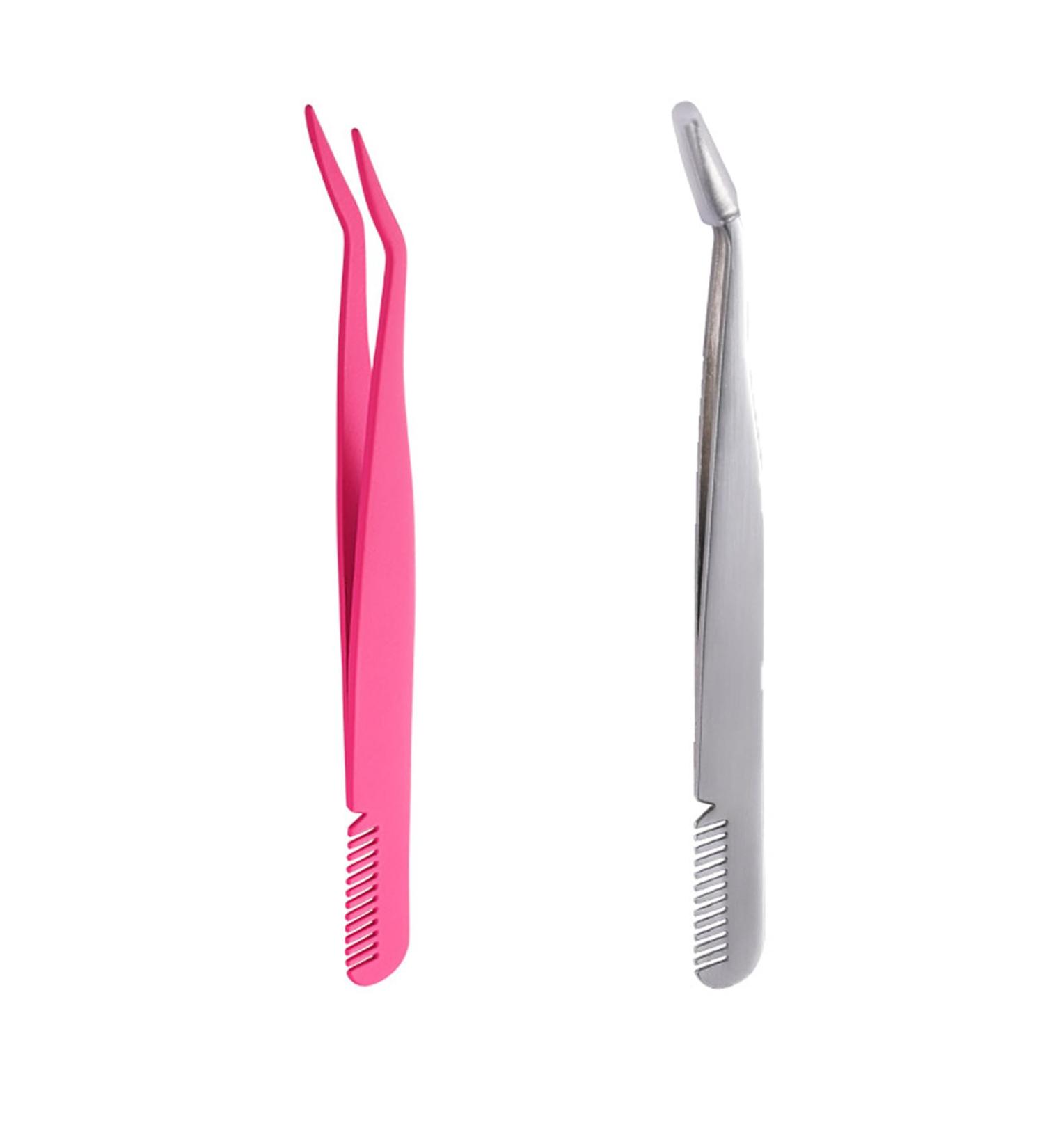 2 Pcs Stainless Steel Lashing Tweezers Set - Eyelash Extension Comb for Beginners & Makeup Artists - Buy Online on GoSupps.com