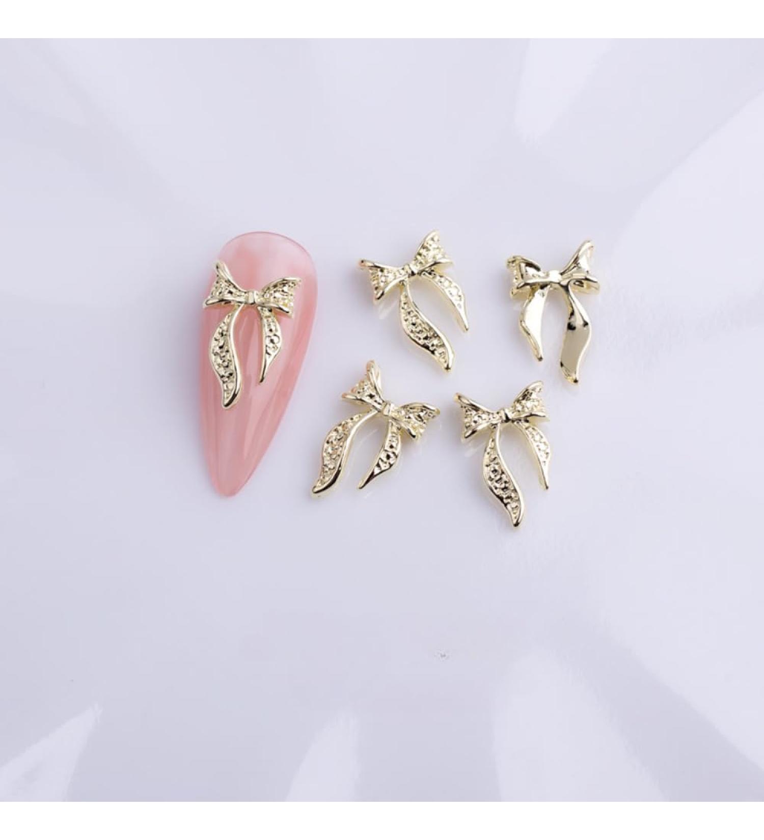 10pcs Nail Art Ribbon Bow Studs Silver Golden Metal 3D Butterfly Charms Nail Decoration Manicure DIY Design Accessories (8027)