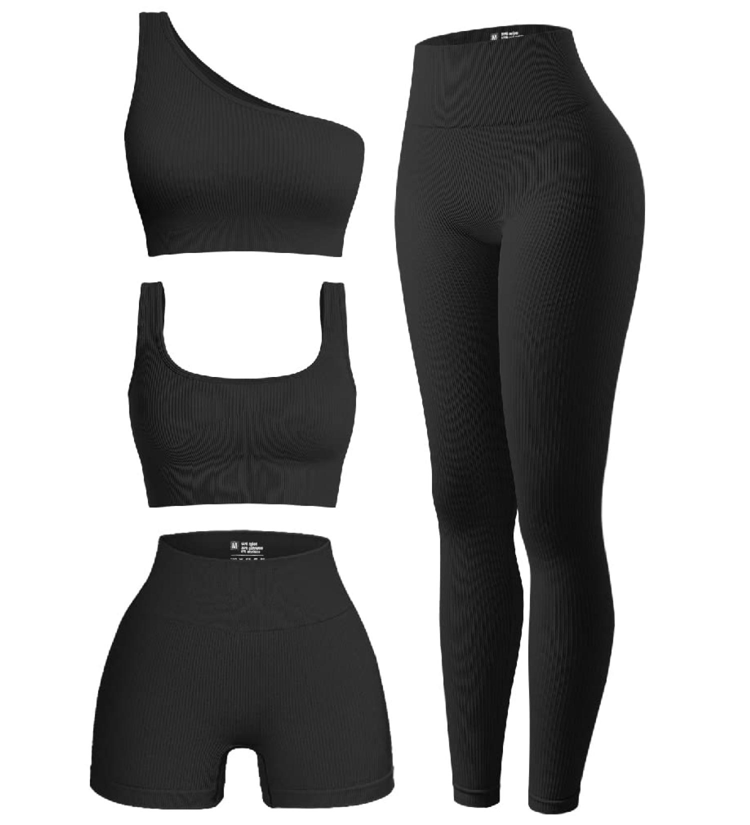 OQQ Women's 4 Piece Ribbed Exercise Active Set - Black Medium - Buy Online on GoSupps.com