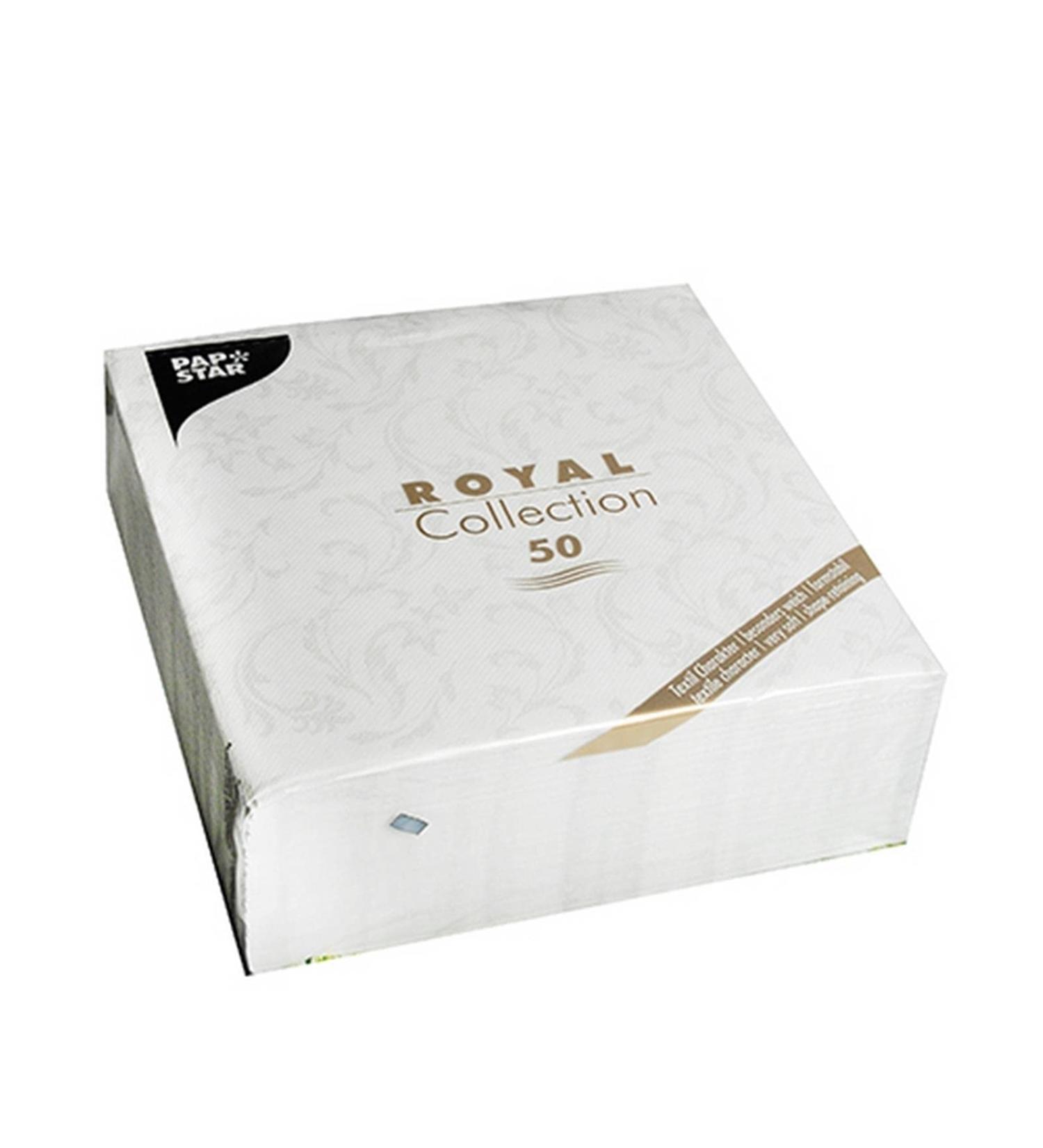 Papstar 50 napkins "ROYAL Collection" 1/4 fold 40 cm x 40 cm white "Damascato" #84994 White 7.8 x 20 x 20 cm