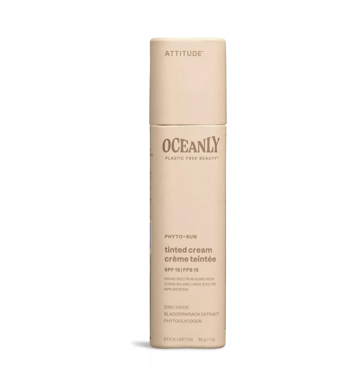 ATTITUDE Oceanly Tinted Face Cream Stick SPF 15 | EWG Verified Vegan Plastic-Free Unscented Suncare - Buy Online on GoSupps.com